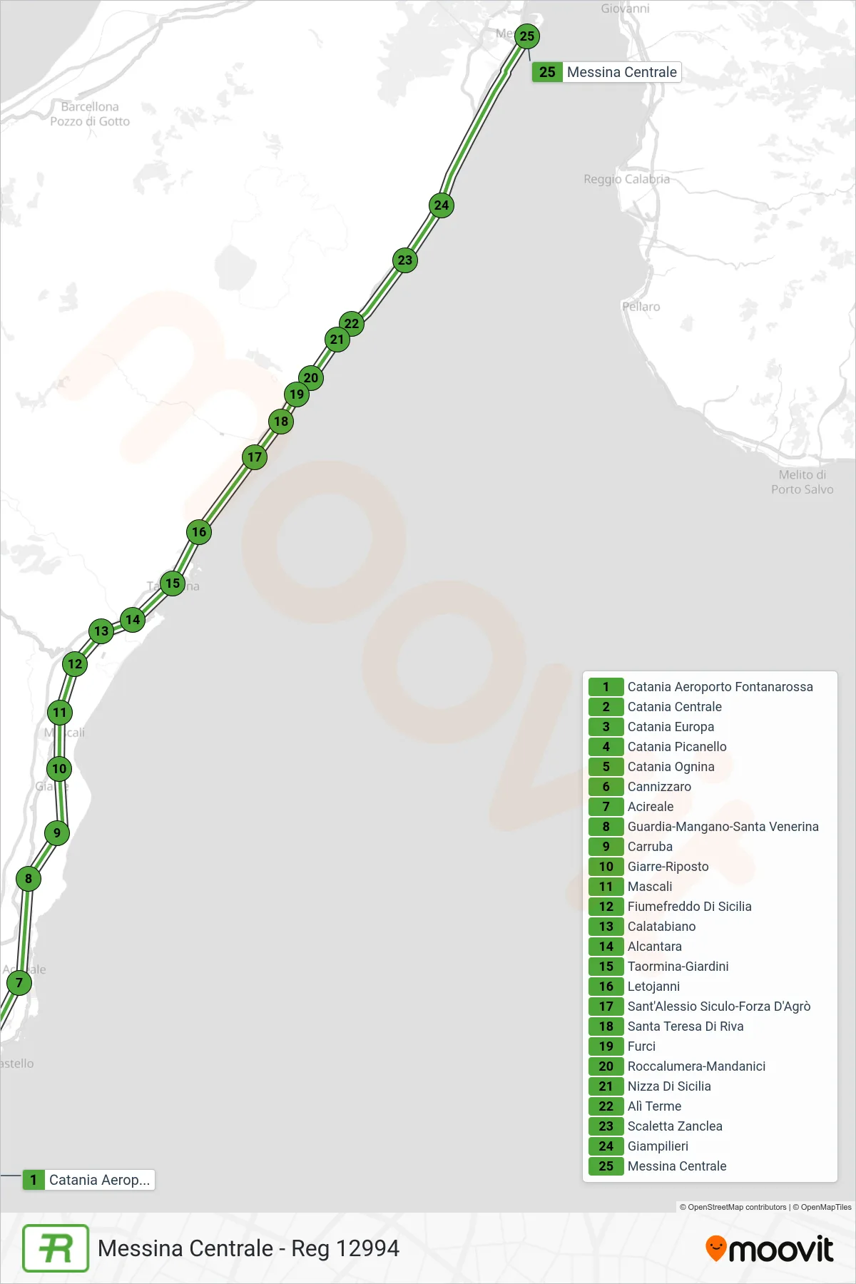 Linea REG treno (Messina Centrale - Reg 12994) - Percorsi e fermate sulla mappa