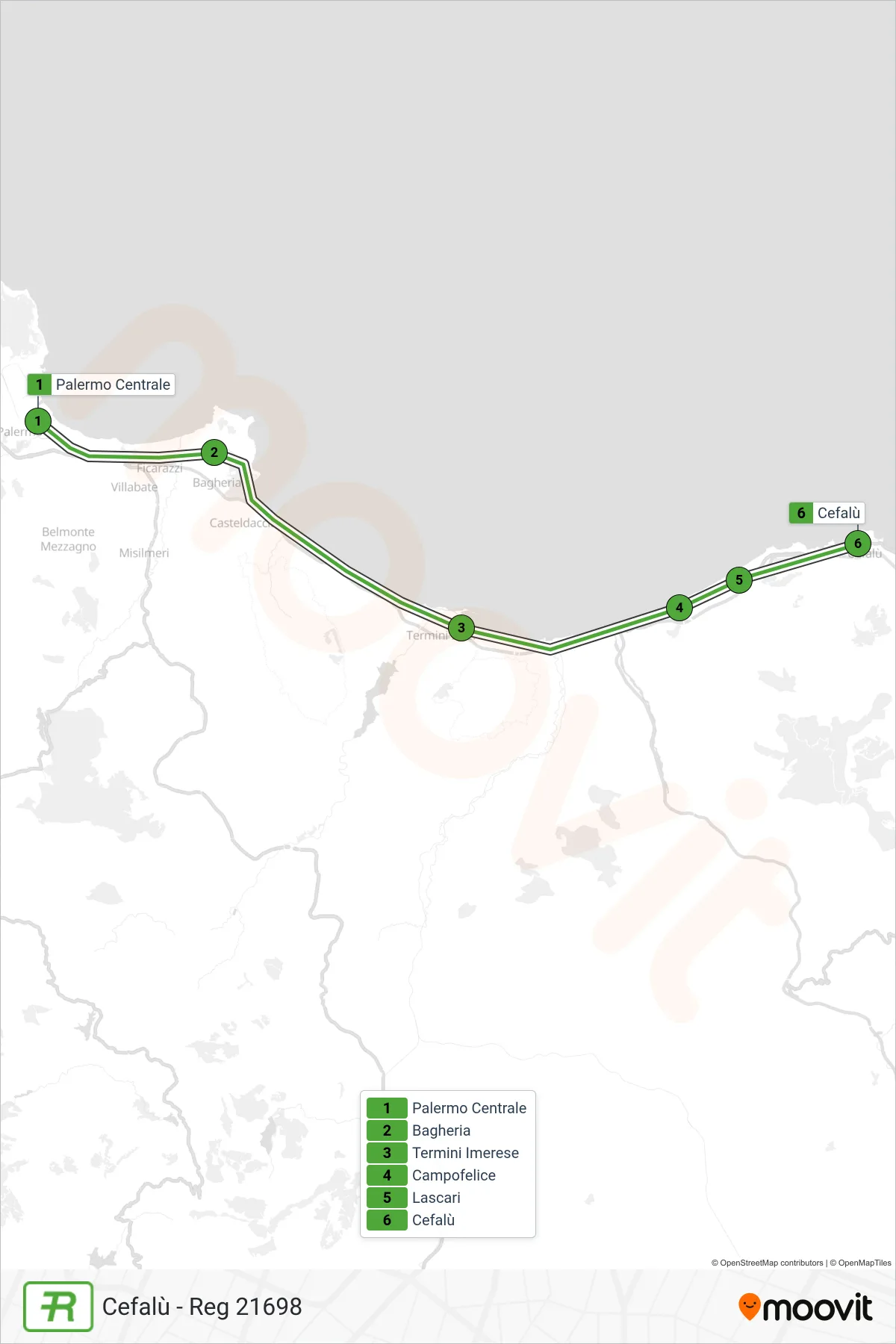 Linea REG  treno (Cefalù - Reg 21698) - Percorsi e fermate sulla mappa
