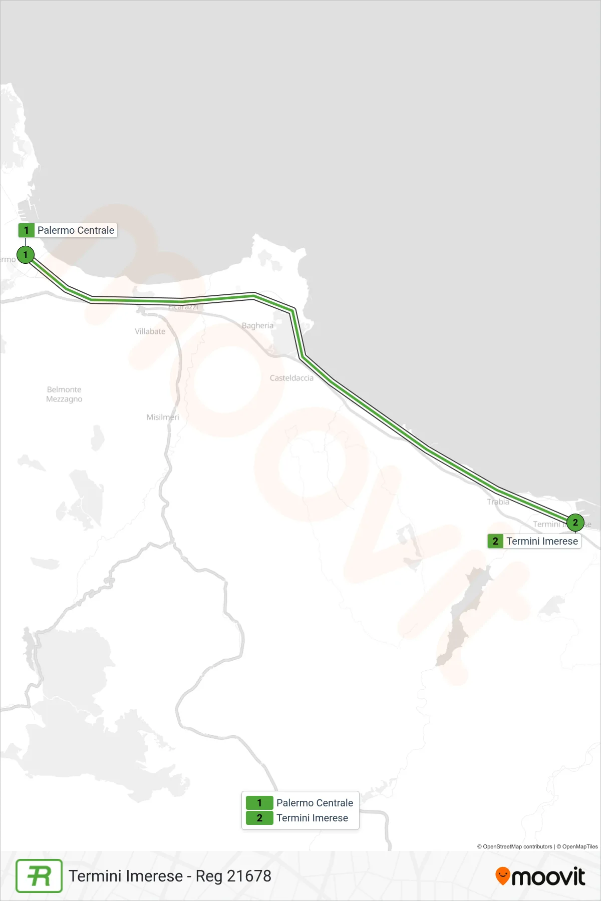 Linea REG  treno (Termini Imerese - Reg 21678) - Percorsi e fermate sulla mappa