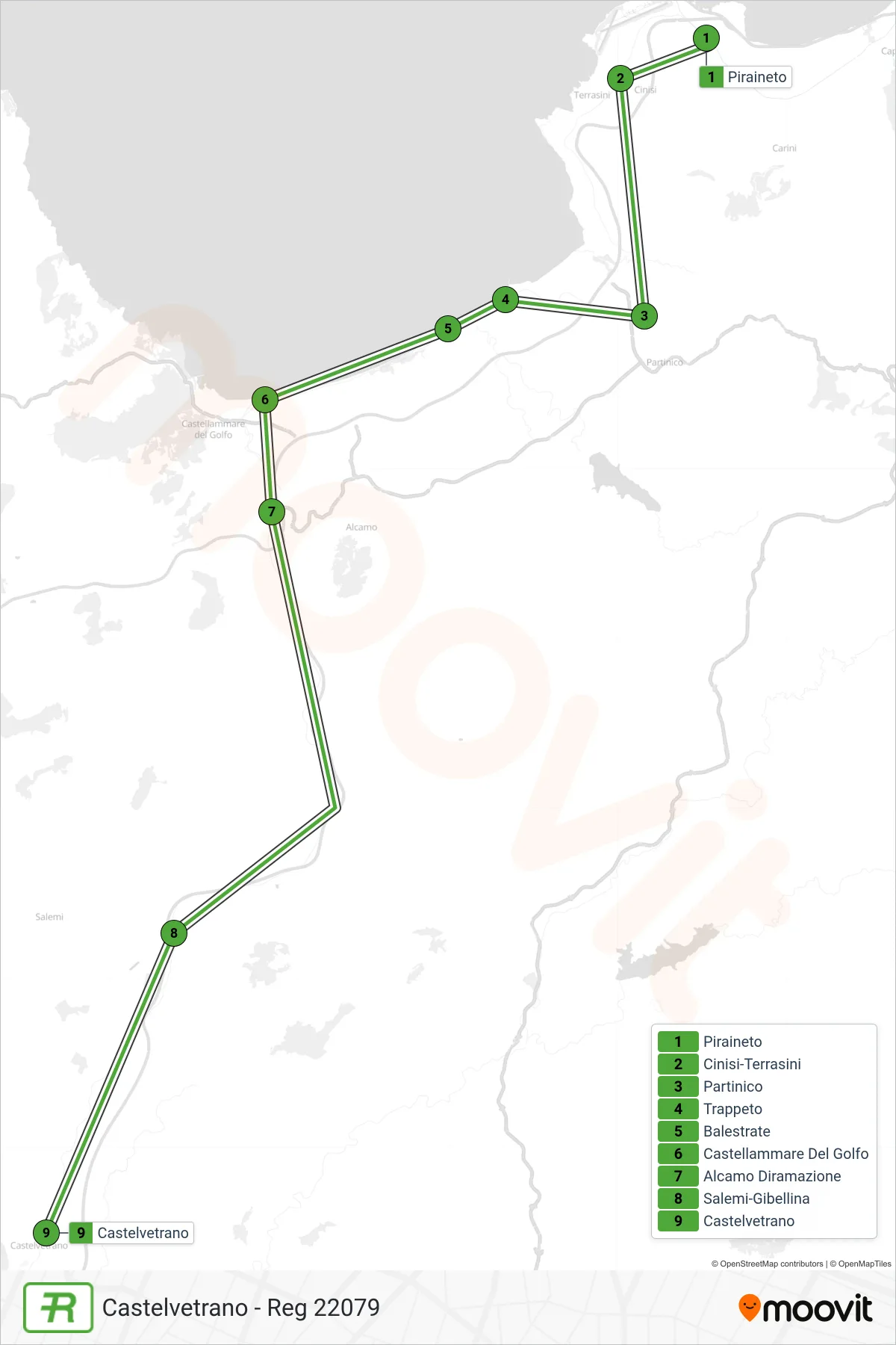 Linea REG treno (Castelvetrano - Reg 22079) - Percorsi e fermate sulla mappa