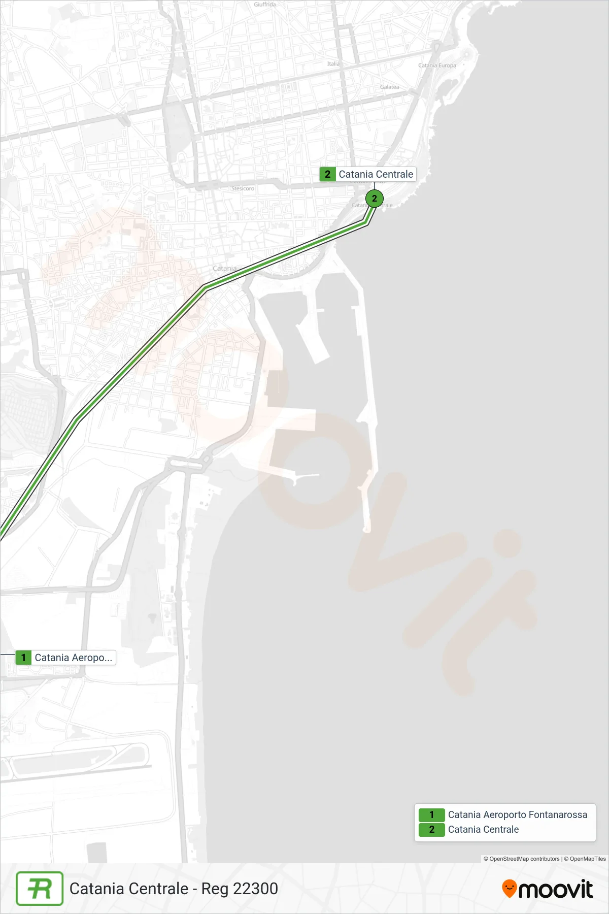 Linea REG  treno (Catania Centrale - Reg 22300) - Percorsi e fermate sulla mappa