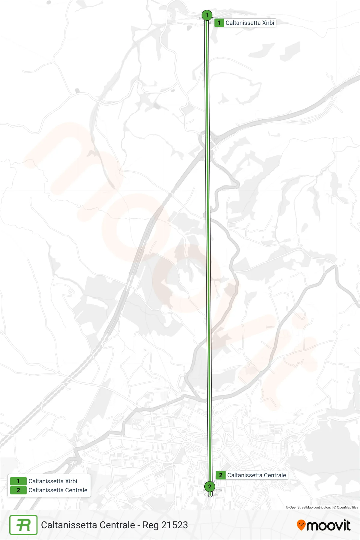 Linea REG  treno (Caltanissetta Centrale - Reg 21523) - Percorsi e fermate sulla mappa