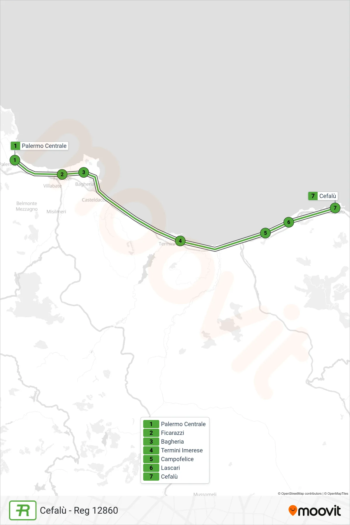 Linea REG treno (Cefalù - Reg 12860) - Percorsi e fermate sulla mappa