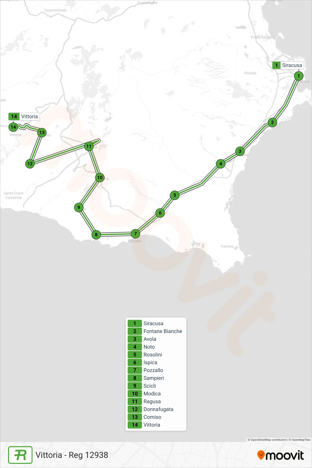 Linea REG  treno (Vittoria - Reg 12938) - Percorsi e fermate sulla mappa