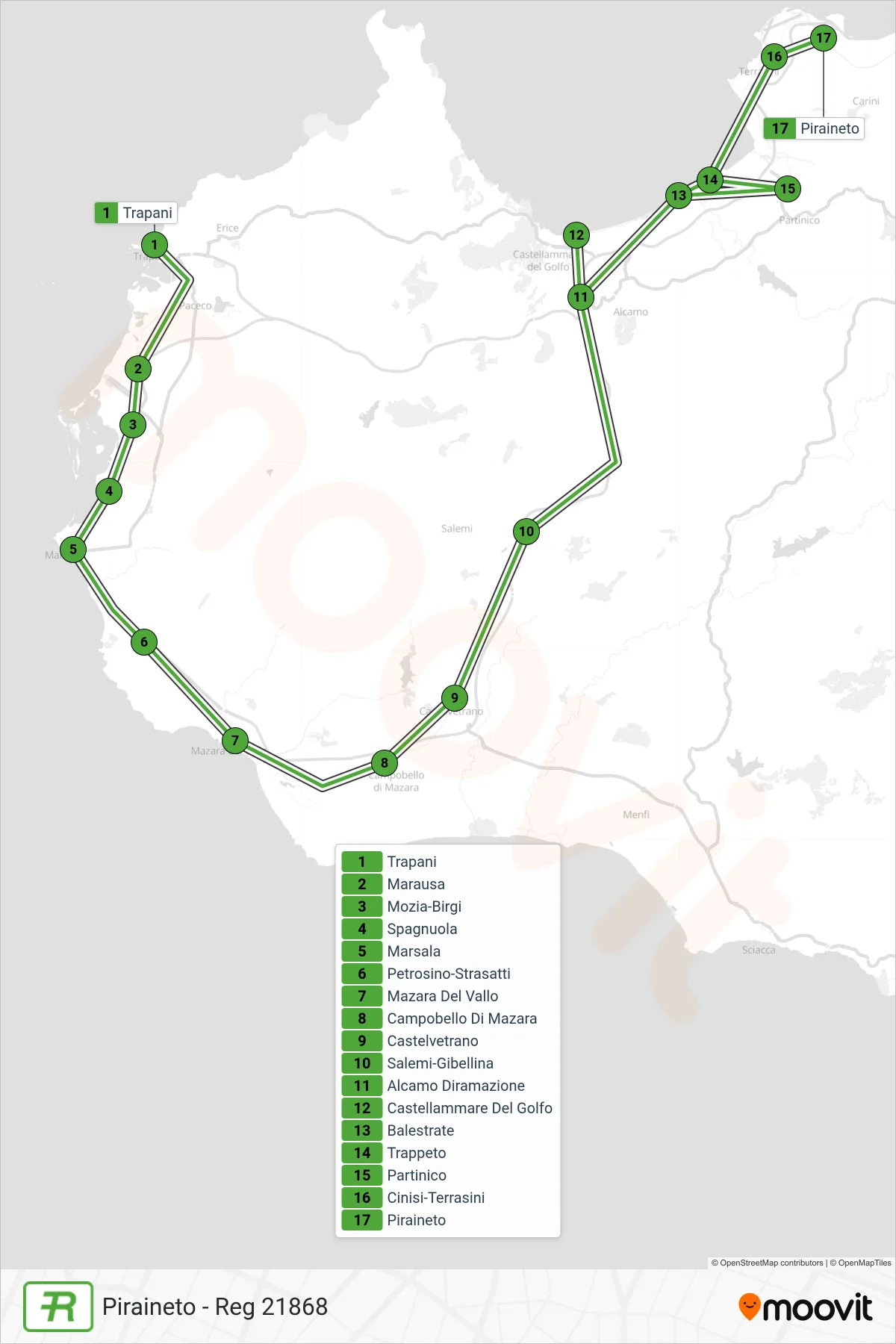 Linea REG  treno (Piraineto - Reg 21868) - Percorsi e fermate sulla mappa