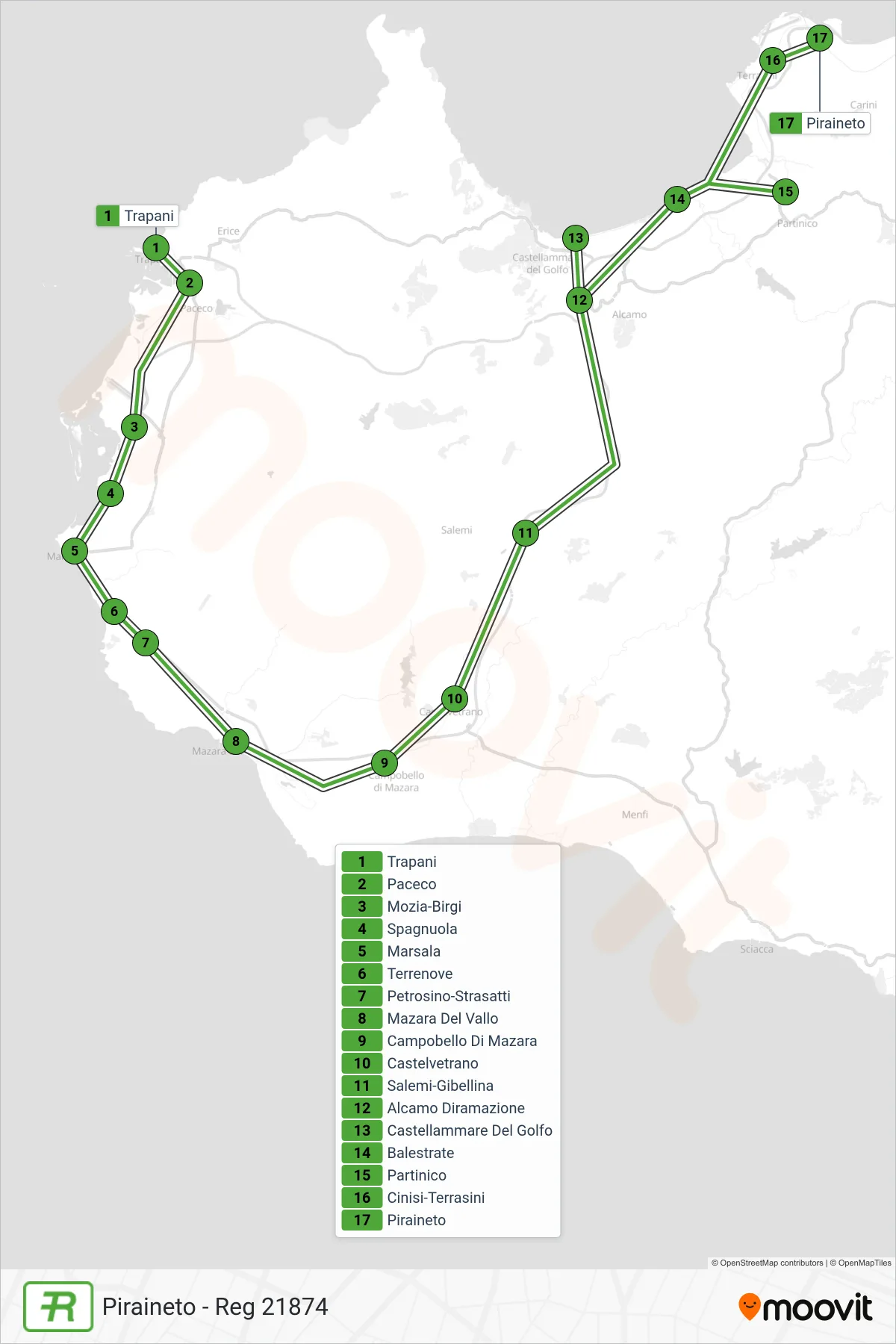 Linea REG treno (Piraineto - Reg 21874) - Percorsi e fermate sulla mappa