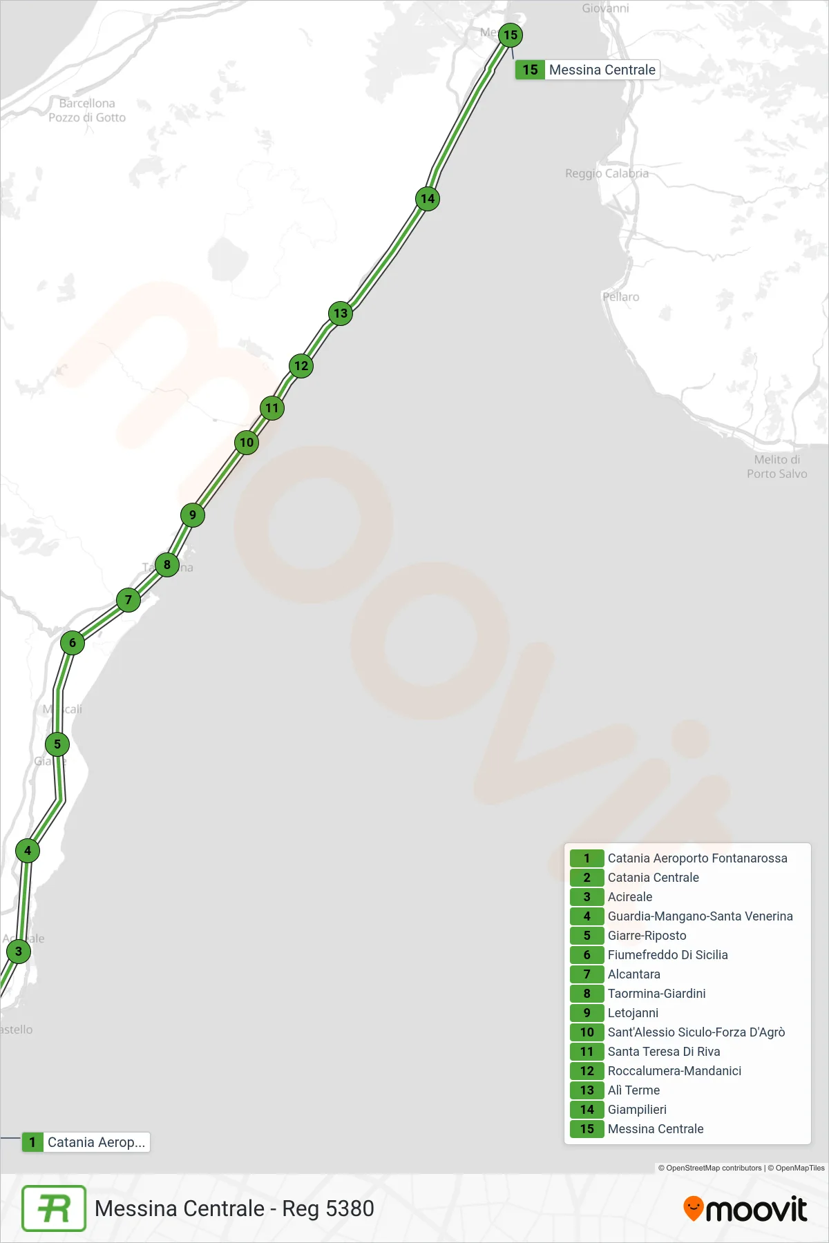 Linea REG  treno (Messina Centrale - Reg 5380) - Percorsi e fermate sulla mappa