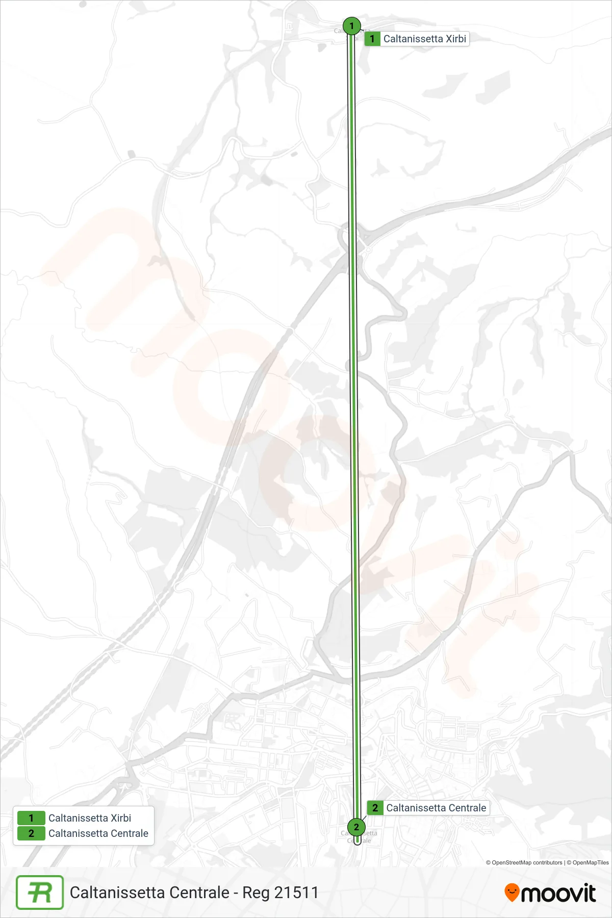Linea REG  treno (Caltanissetta Centrale - Reg 21511) - Percorsi e fermate sulla mappa