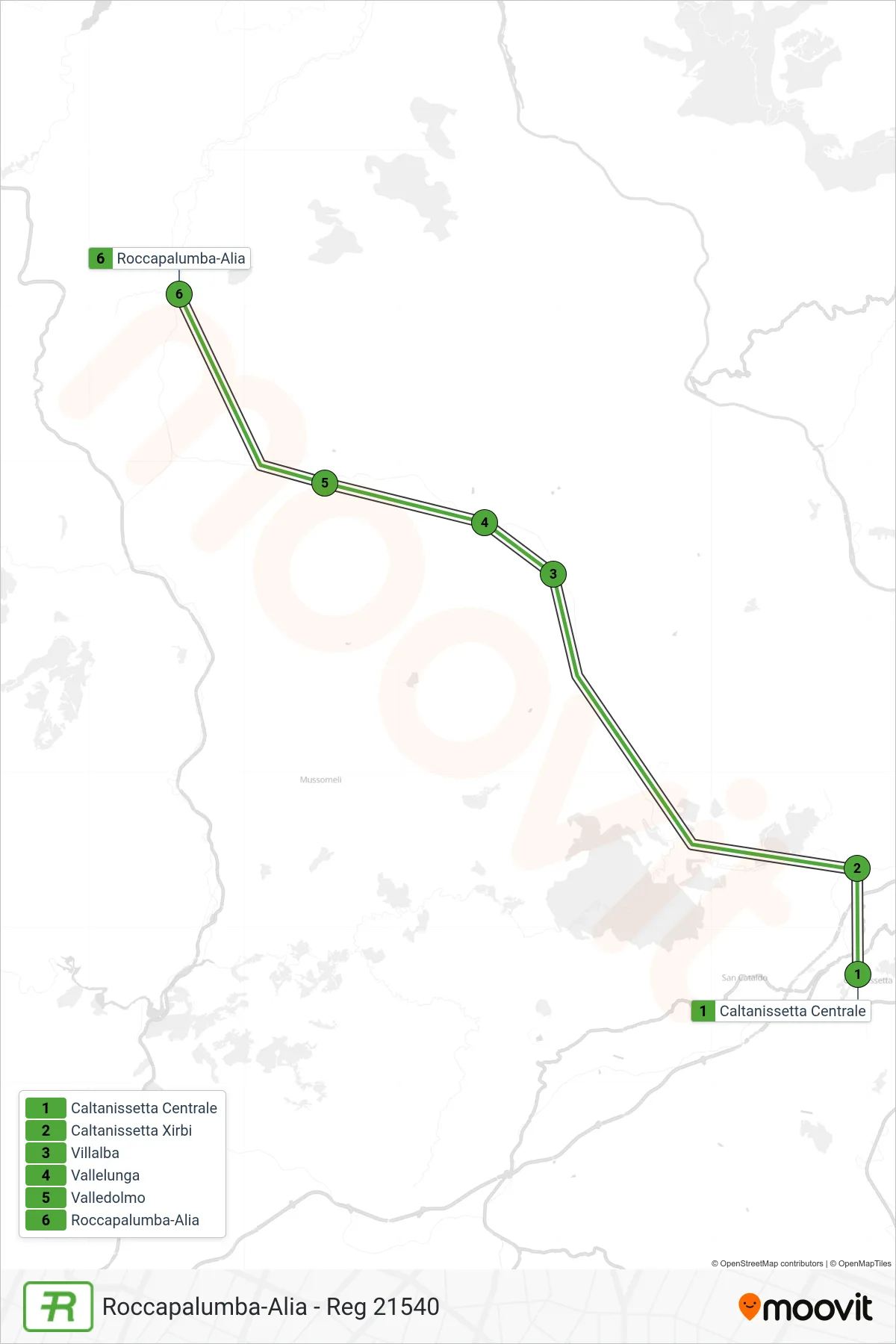 Linea REG treno (Roccapalumba-Alia - Reg 21540) - Percorsi e fermate sulla mappa