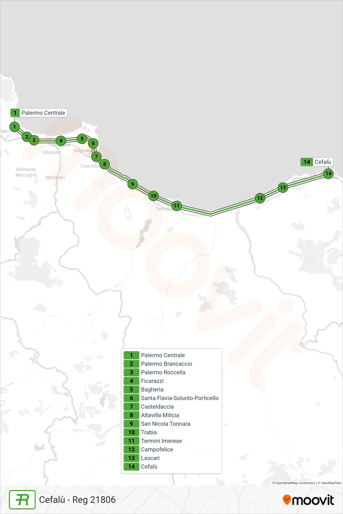 Linea REG treno (Cefalù - Reg 21806) - Percorsi e fermate sulla mappa