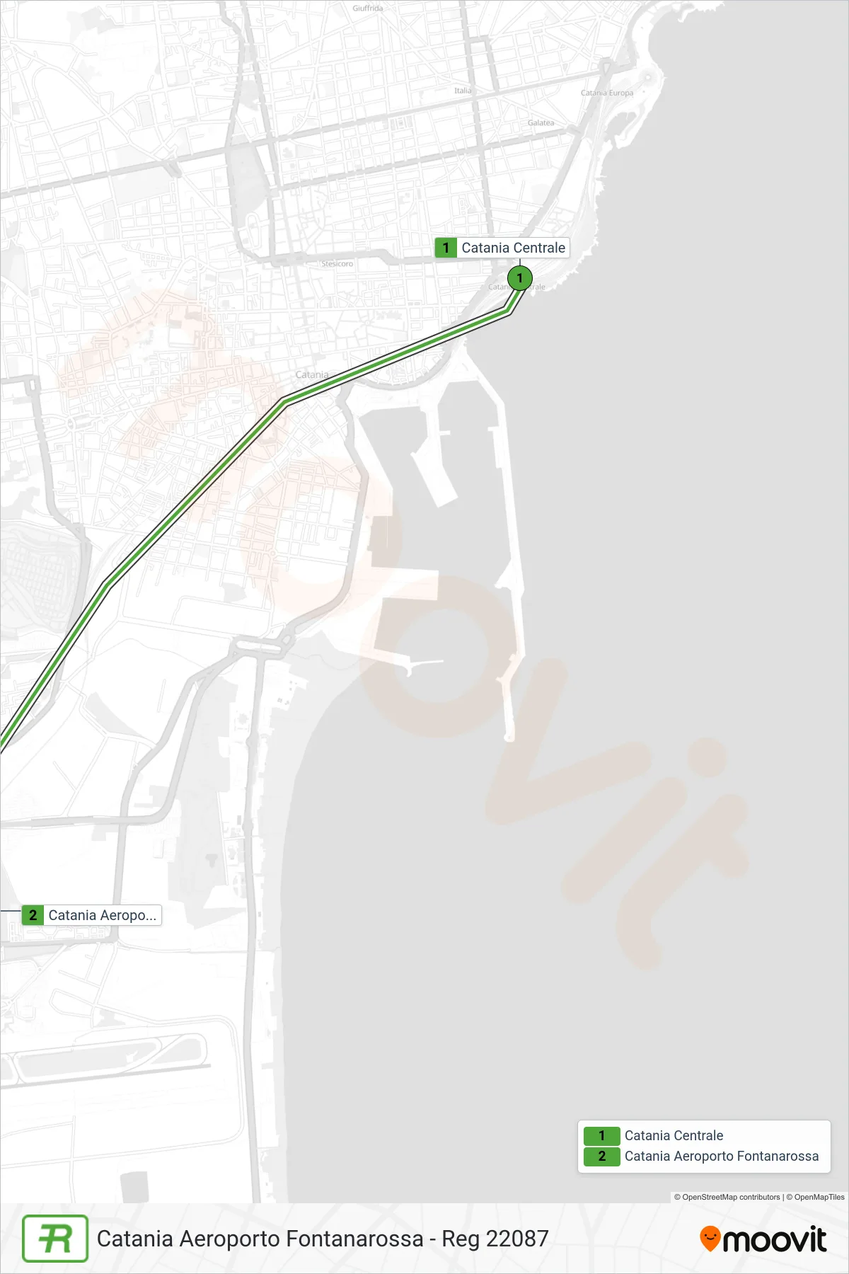 Linea REG  treno (Catania Aeroporto Fontanarossa - Reg 22087) - Percorsi e fermate sulla mappa