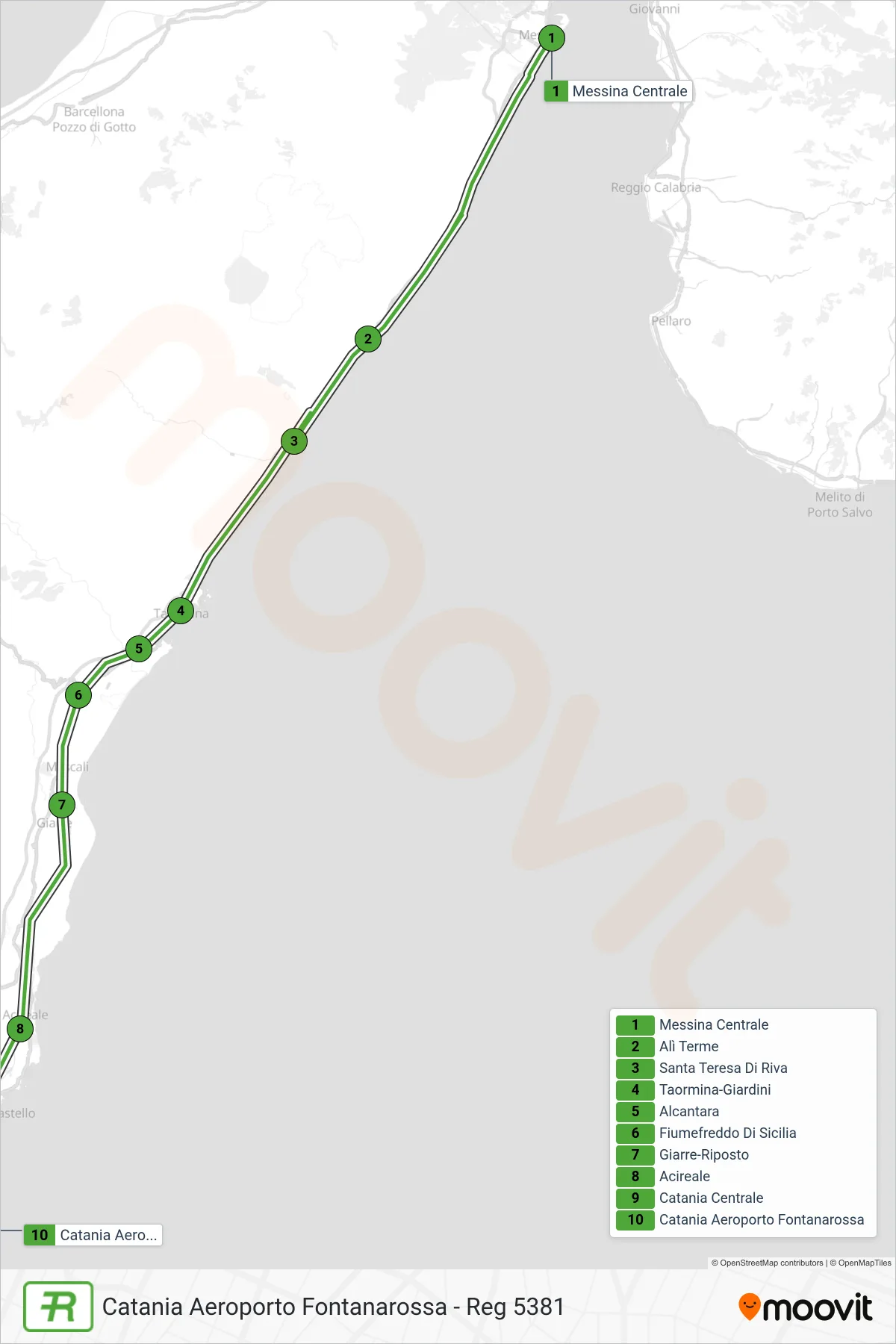 Linea REG treno (Catania Aeroporto Fontanarossa - Reg 5381) - Percorsi e fermate sulla mappa