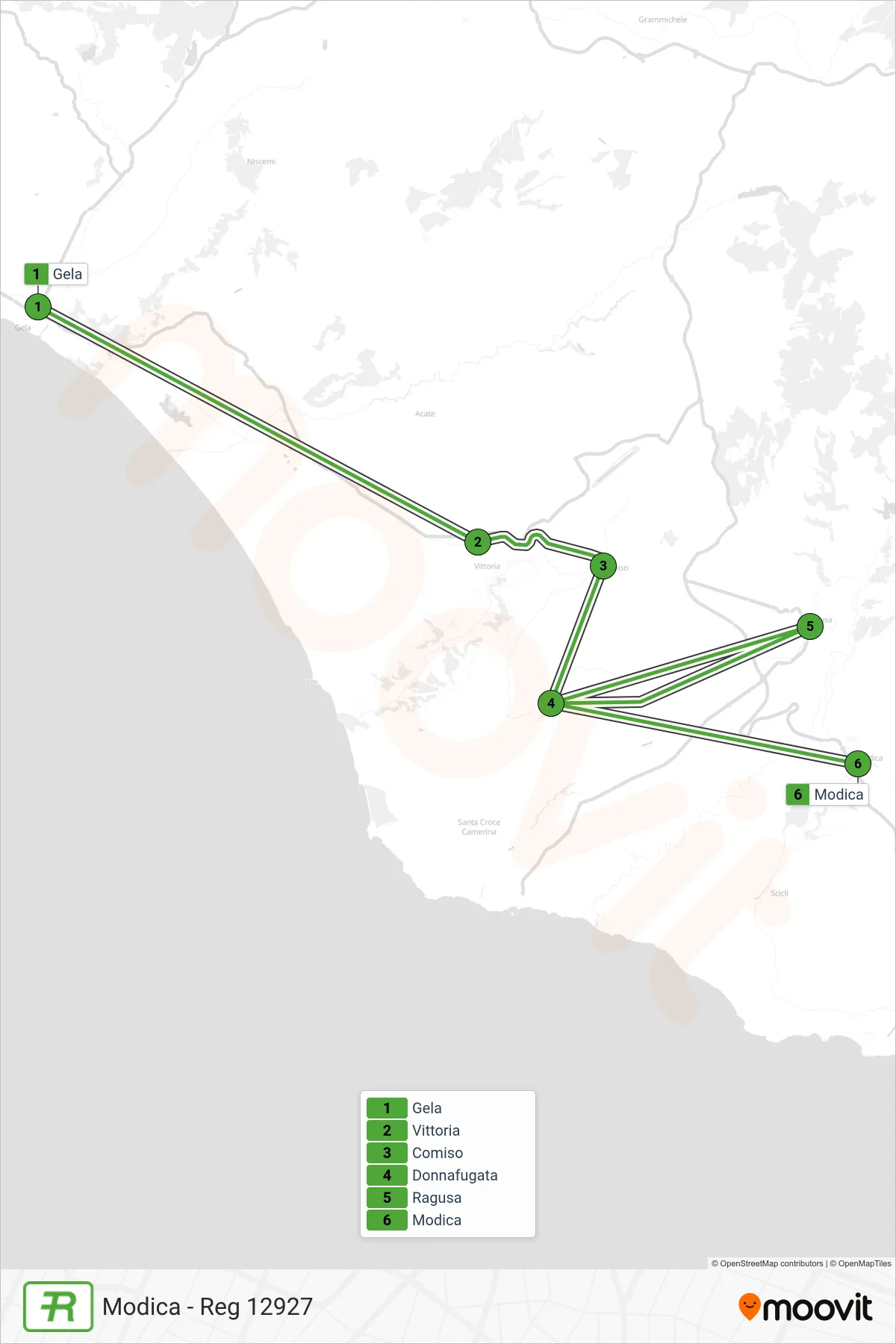 Linea REG treno (Modica - Reg 12927) - Percorsi e fermate sulla mappa