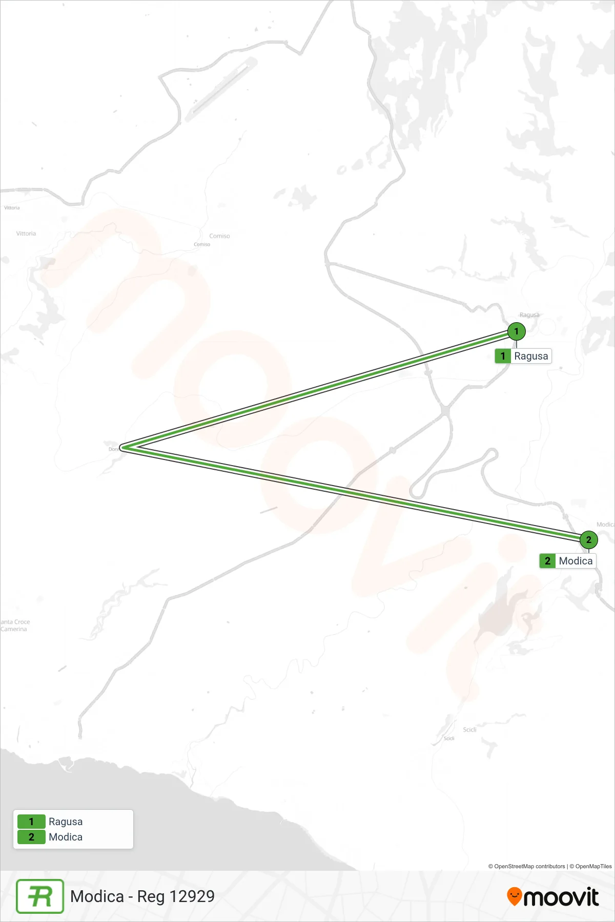 Linea REG  treno (Modica - Reg 12929) - Percorsi e fermate sulla mappa