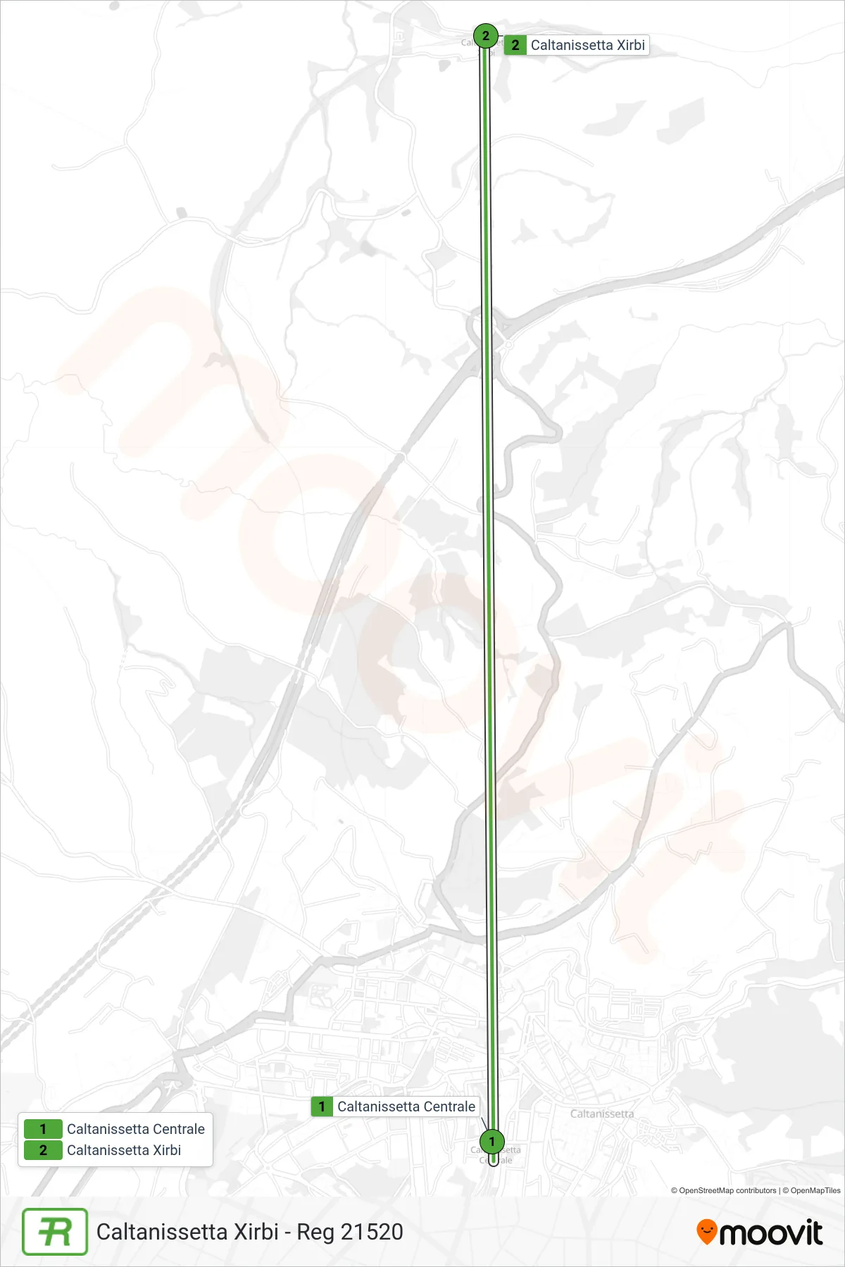 Linea REG treno (Caltanissetta Xirbi - Reg 21520) - Percorsi e fermate sulla mappa