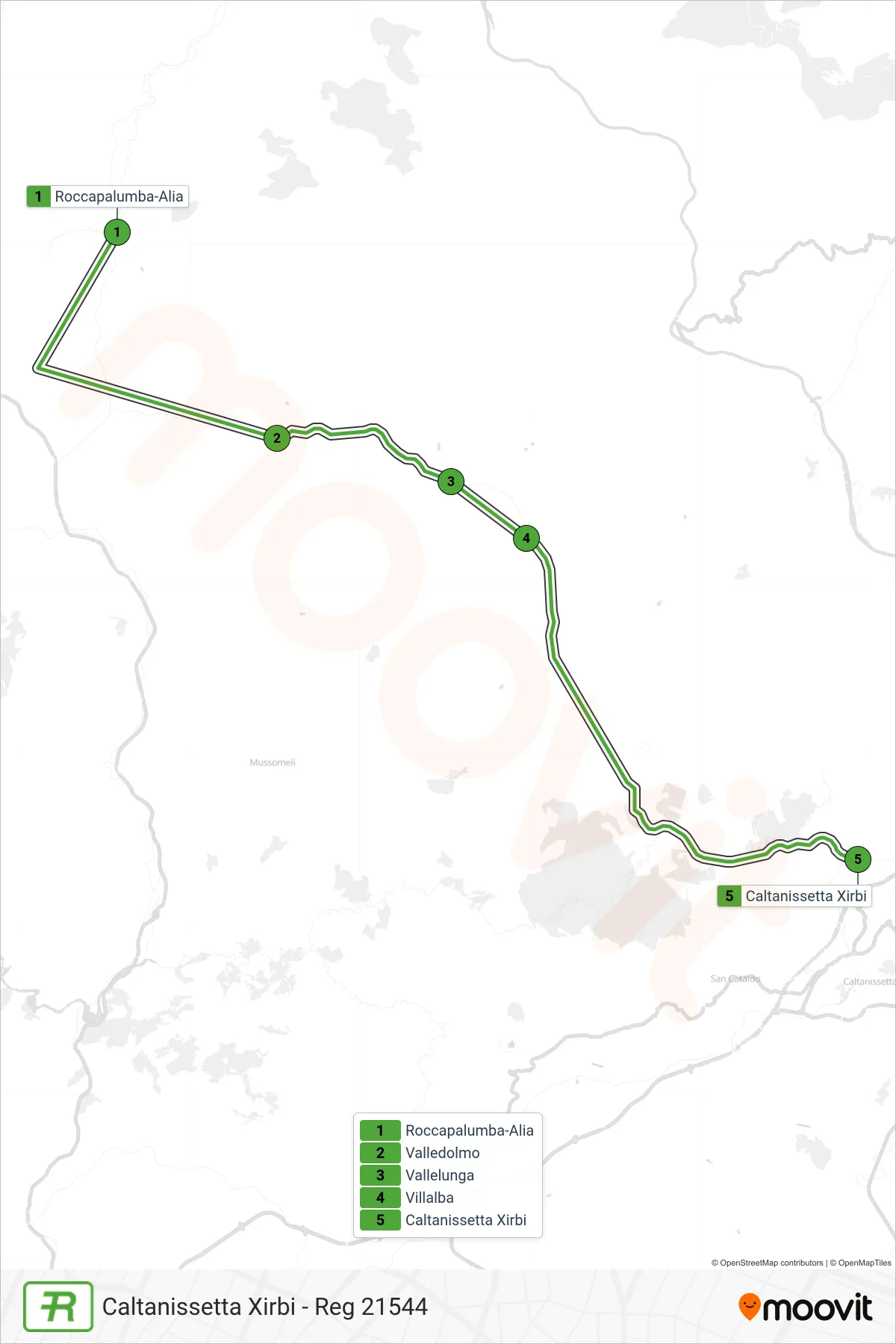 Linea REG  treno (Caltanissetta Xirbi - Reg 21544) - Percorsi e fermate sulla mappa