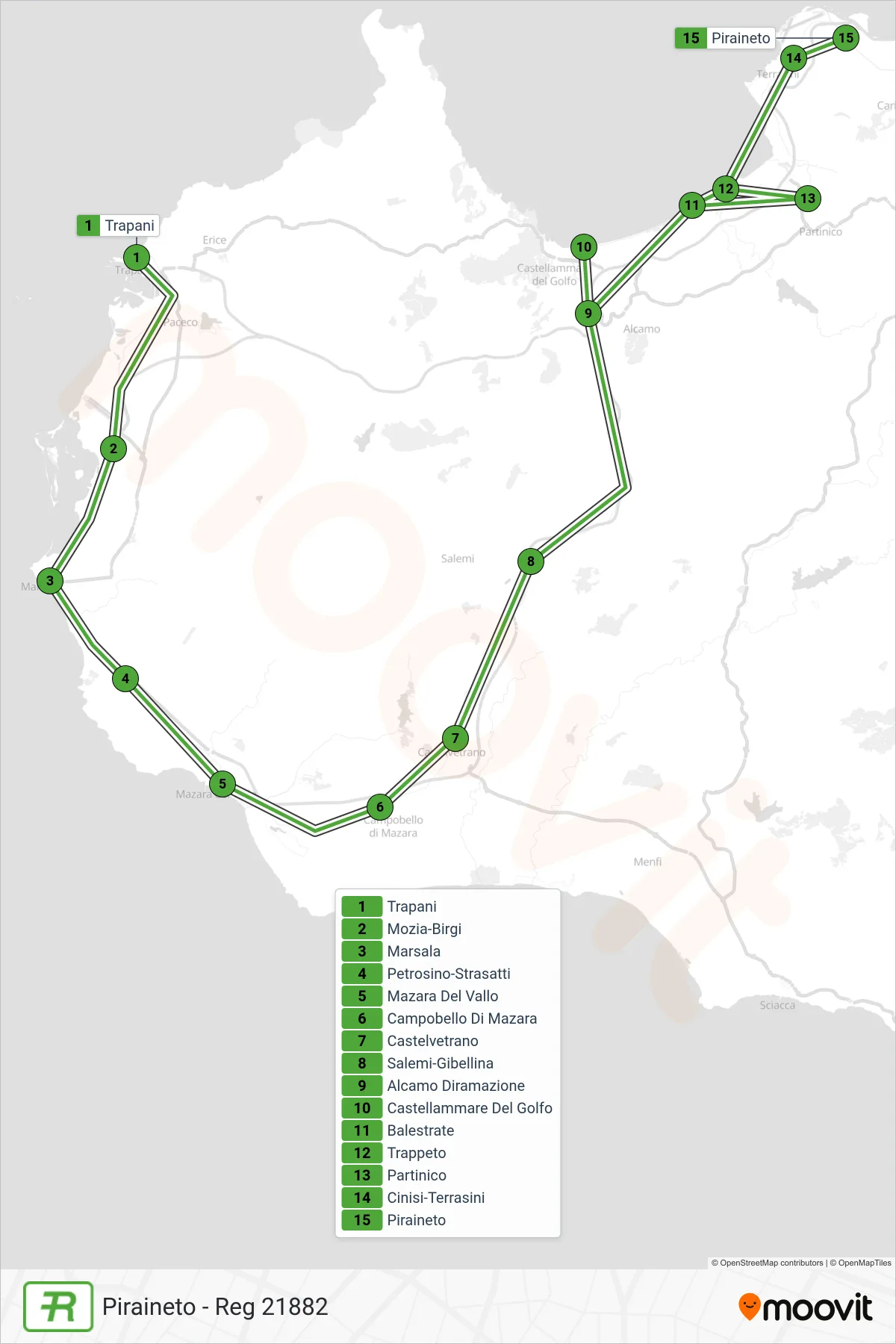 Linea REG  treno (Piraineto - Reg 21882) - Percorsi e fermate sulla mappa