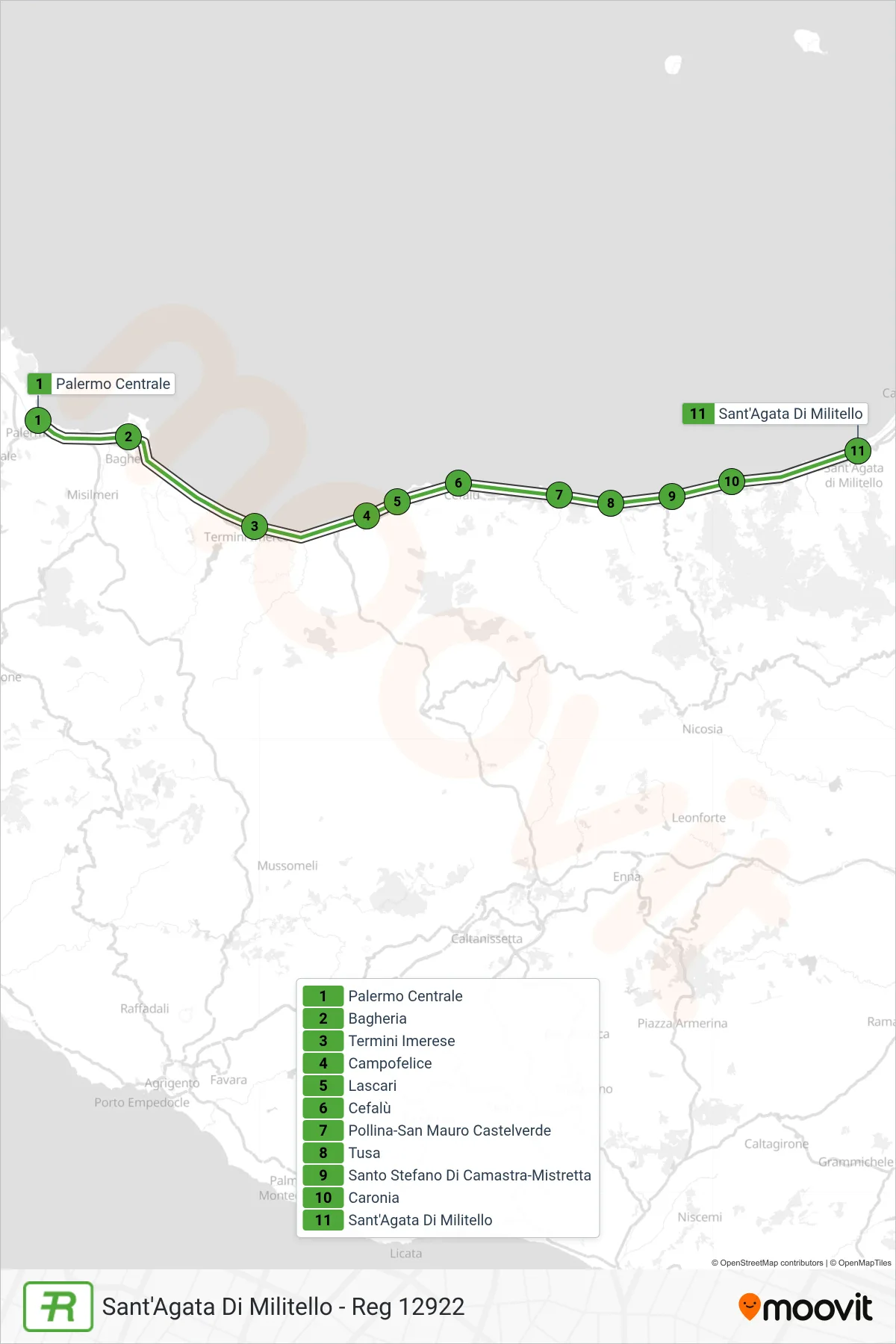 Linea REG treno (Sant'Agata Di Militello - Reg 12922) - Percorsi e fermate sulla mappa