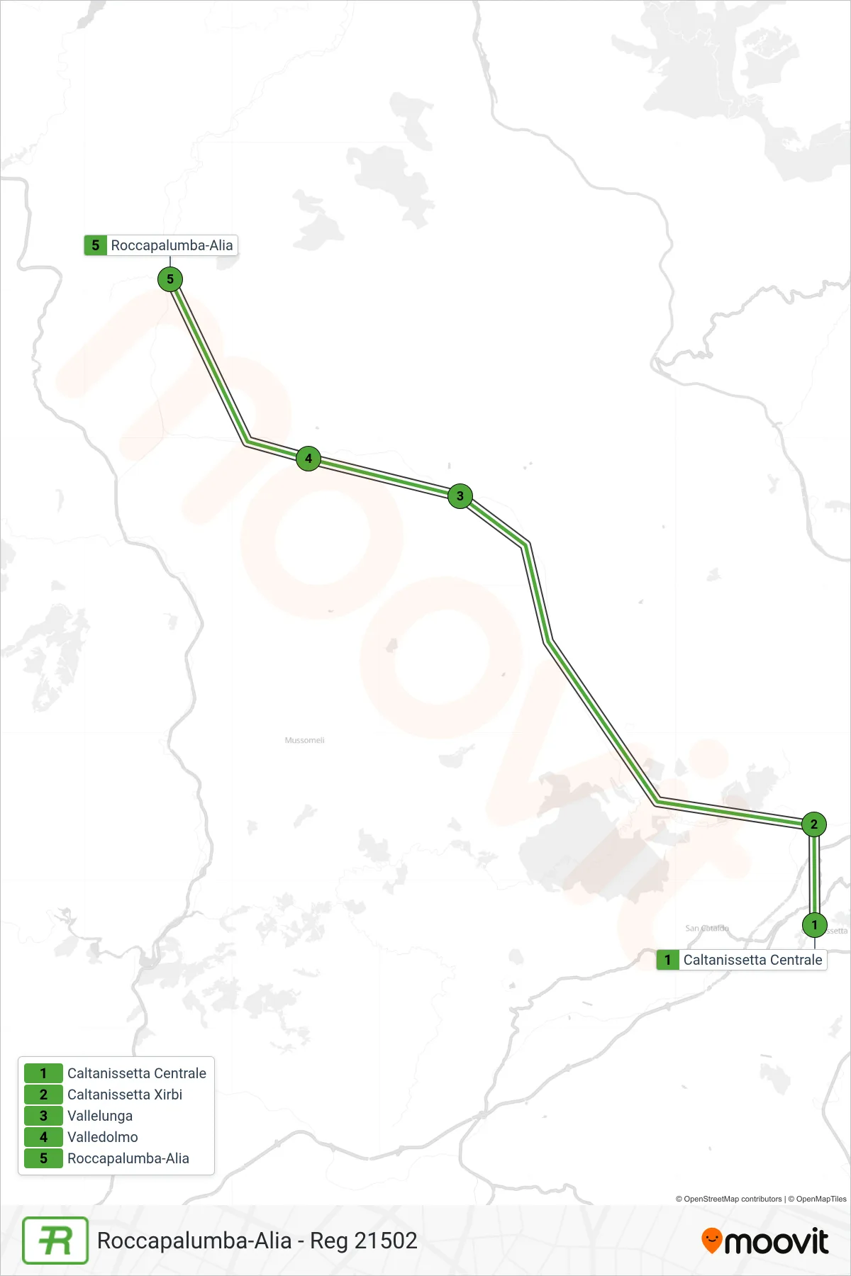 Linea REG treno (Roccapalumba-Alia - Reg 21502) - Percorsi e fermate sulla mappa