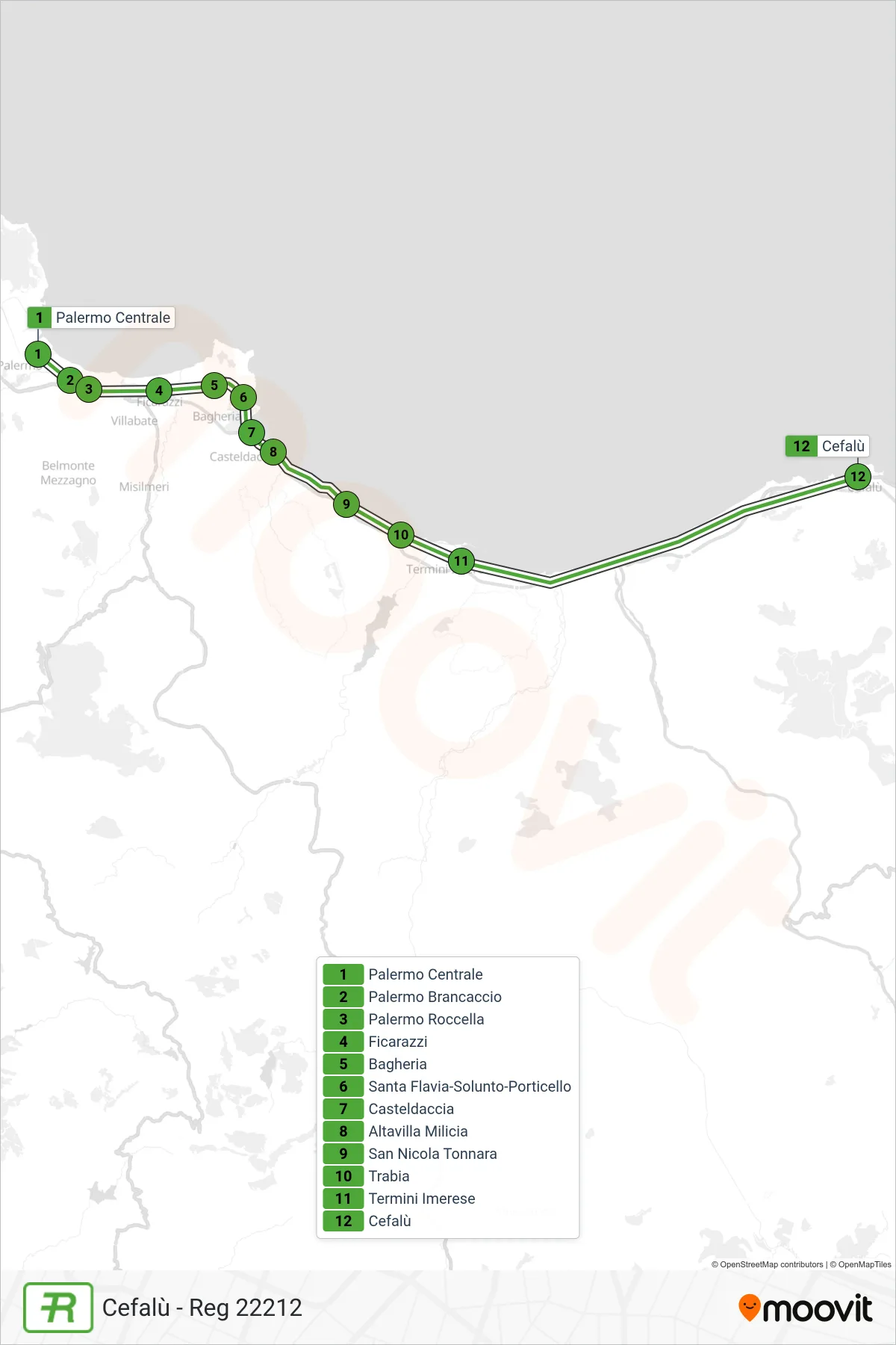 Linea REG  treno (Cefalù - Reg 22212) - Percorsi e fermate sulla mappa