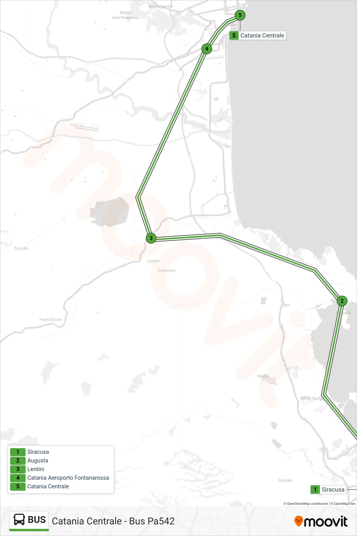Linea BUS  bus (Catania Centrale - Bus Pa542) - Percorsi e fermate sulla mappa