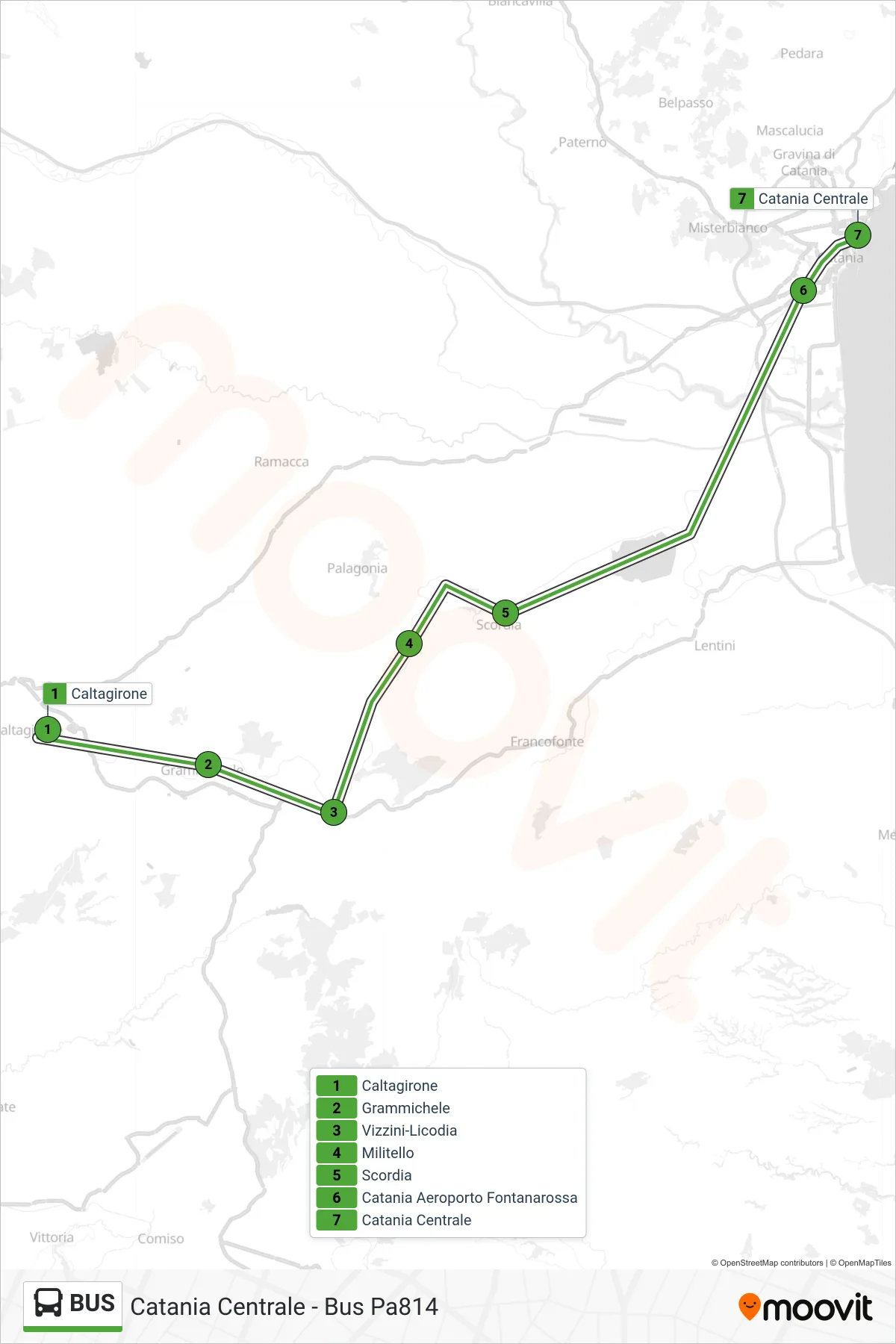 Linea BUS  bus (Catania Centrale - Bus Pa814) - Percorsi e fermate sulla mappa