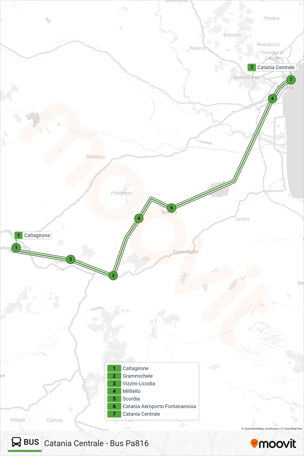 Linea BUS bus (Catania Centrale - Bus Pa816) - Percorsi e fermate sulla mappa