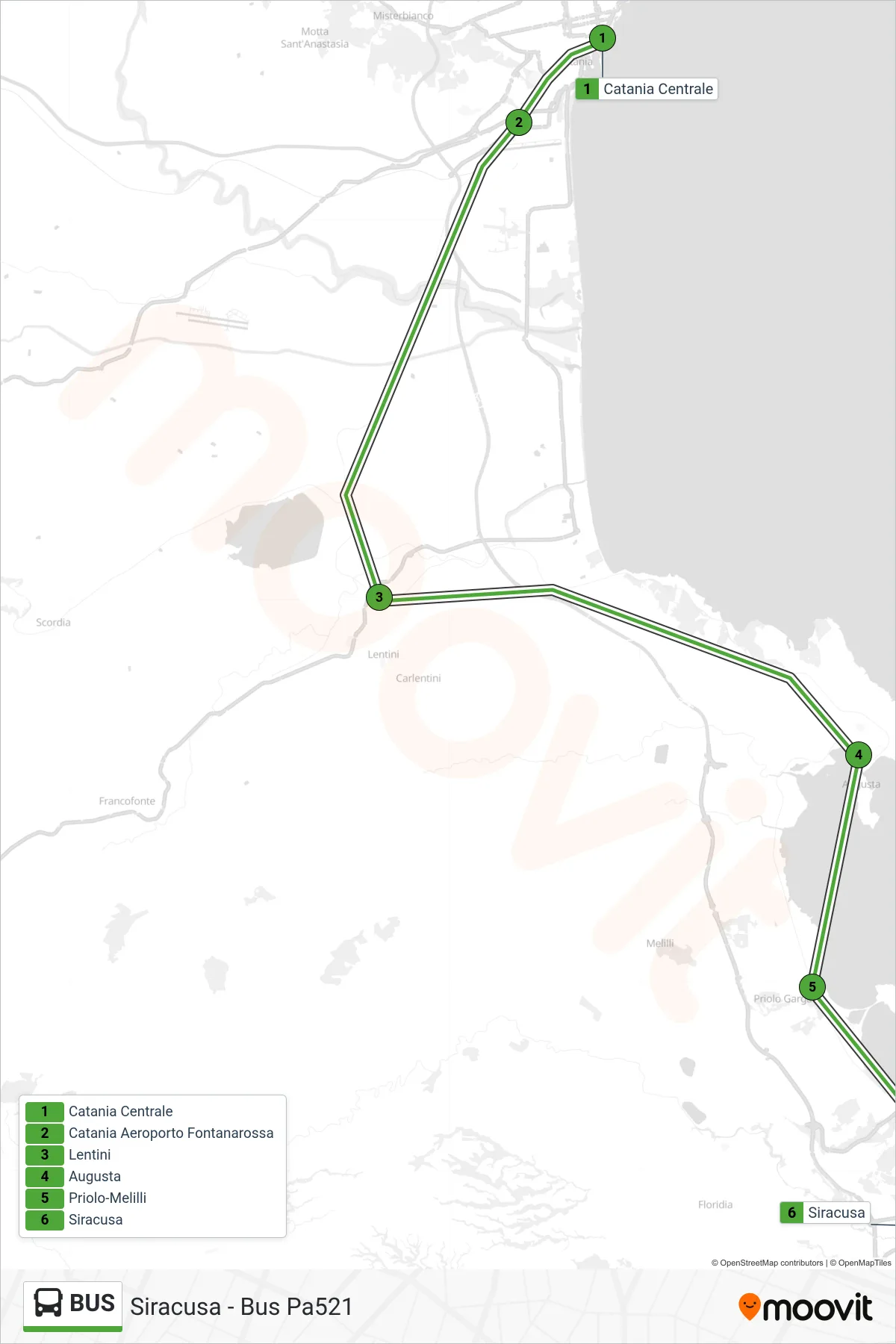 Linea BUS bus (Siracusa - Bus Pa521) - Percorsi e fermate sulla mappa