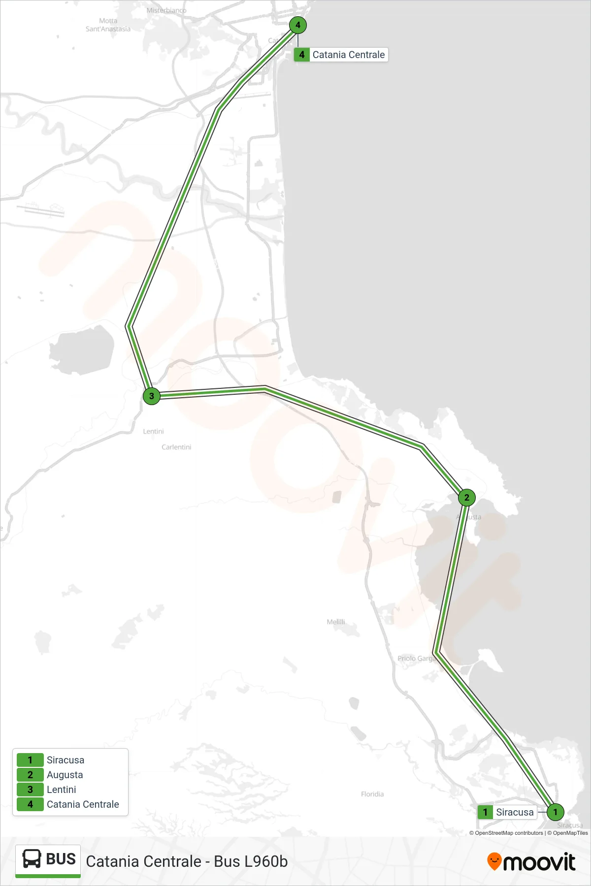 Linea BUS bus (Catania Centrale - Bus L960b) - Percorsi e fermate sulla mappa