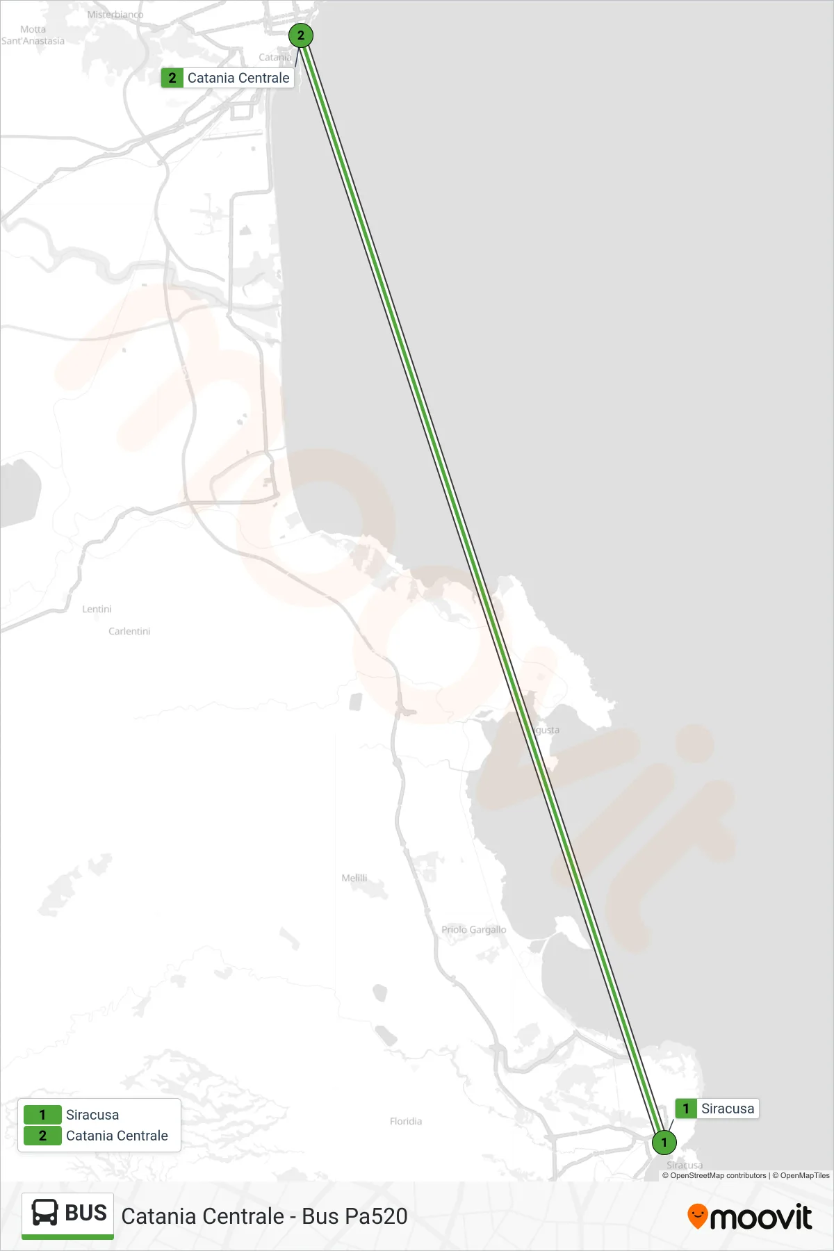 Linea BUS  bus (Catania Centrale - Bus Pa520) - Percorsi e fermate sulla mappa