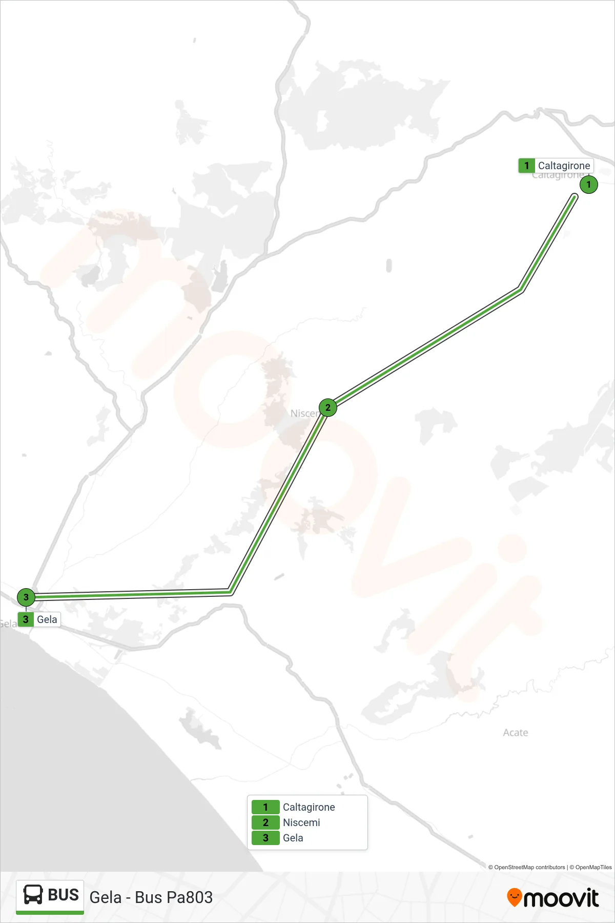 Bus bus Line (Gela - Bus Pa803) route and stops on a map