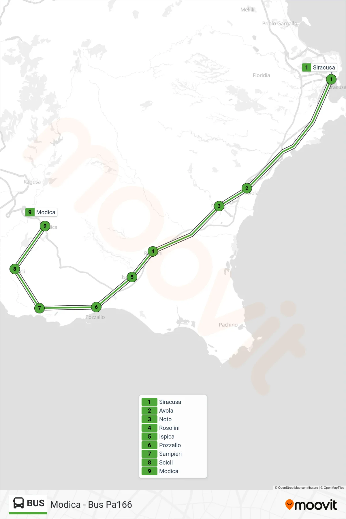 Linea BUS bus (Modica - Bus Pa166) - Percorsi e fermate sulla mappa