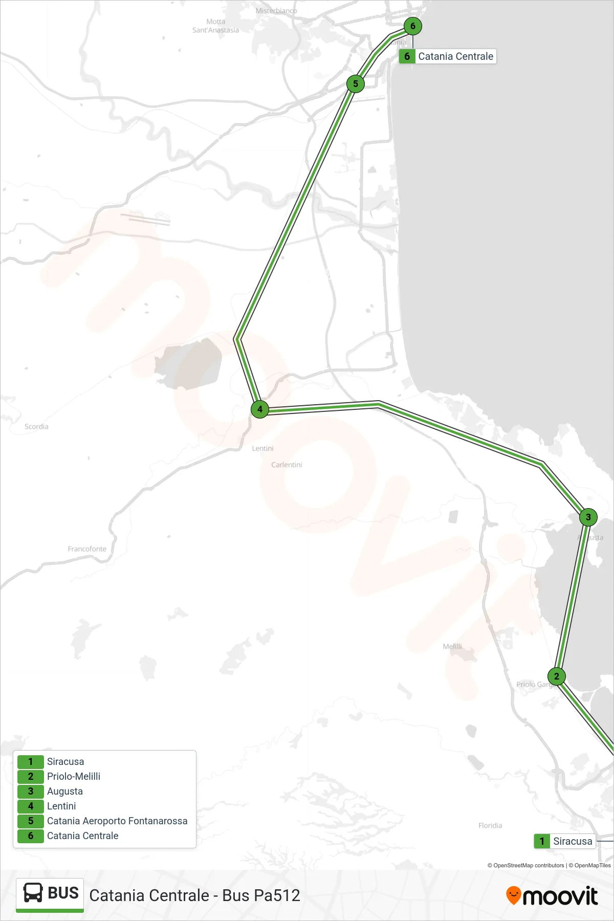 Linea BUS  bus (Catania Centrale - Bus Pa512) - Percorsi e fermate sulla mappa