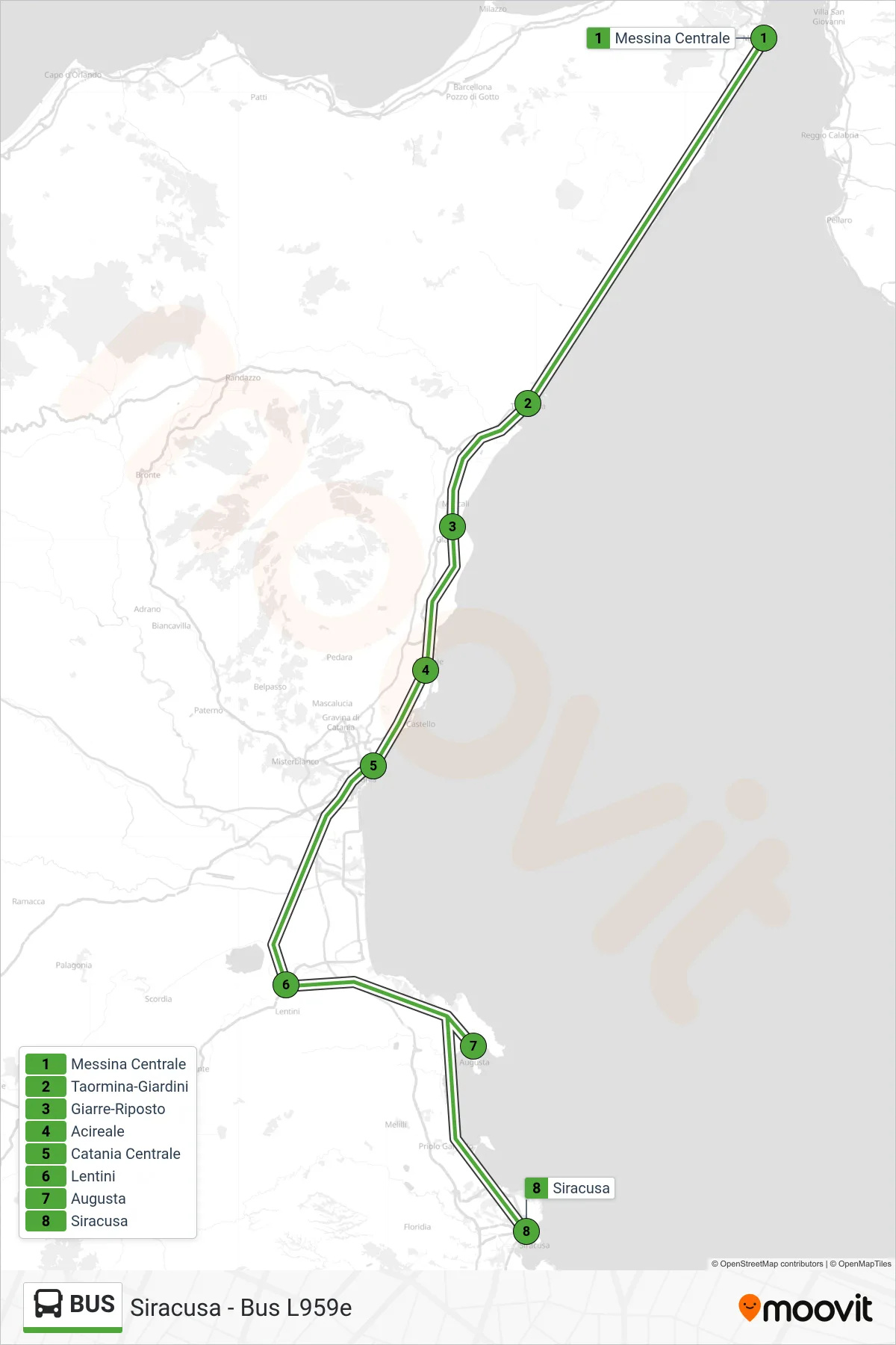 Linea BUS bus (Siracusa - Bus L959e) - Percorsi e fermate sulla mappa