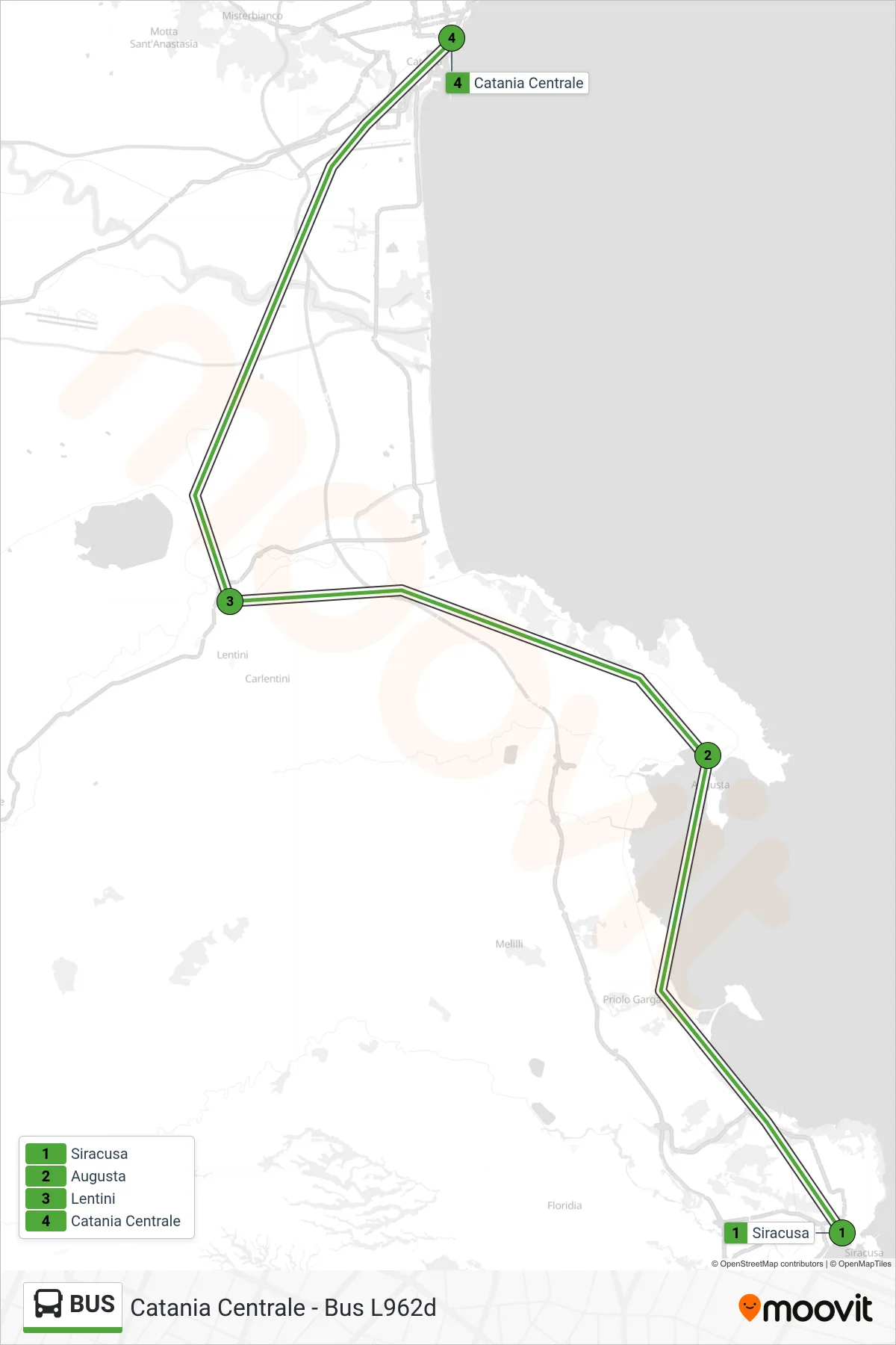 Linea BUS  bus (Catania Centrale - Bus L962d) - Percorsi e fermate sulla mappa