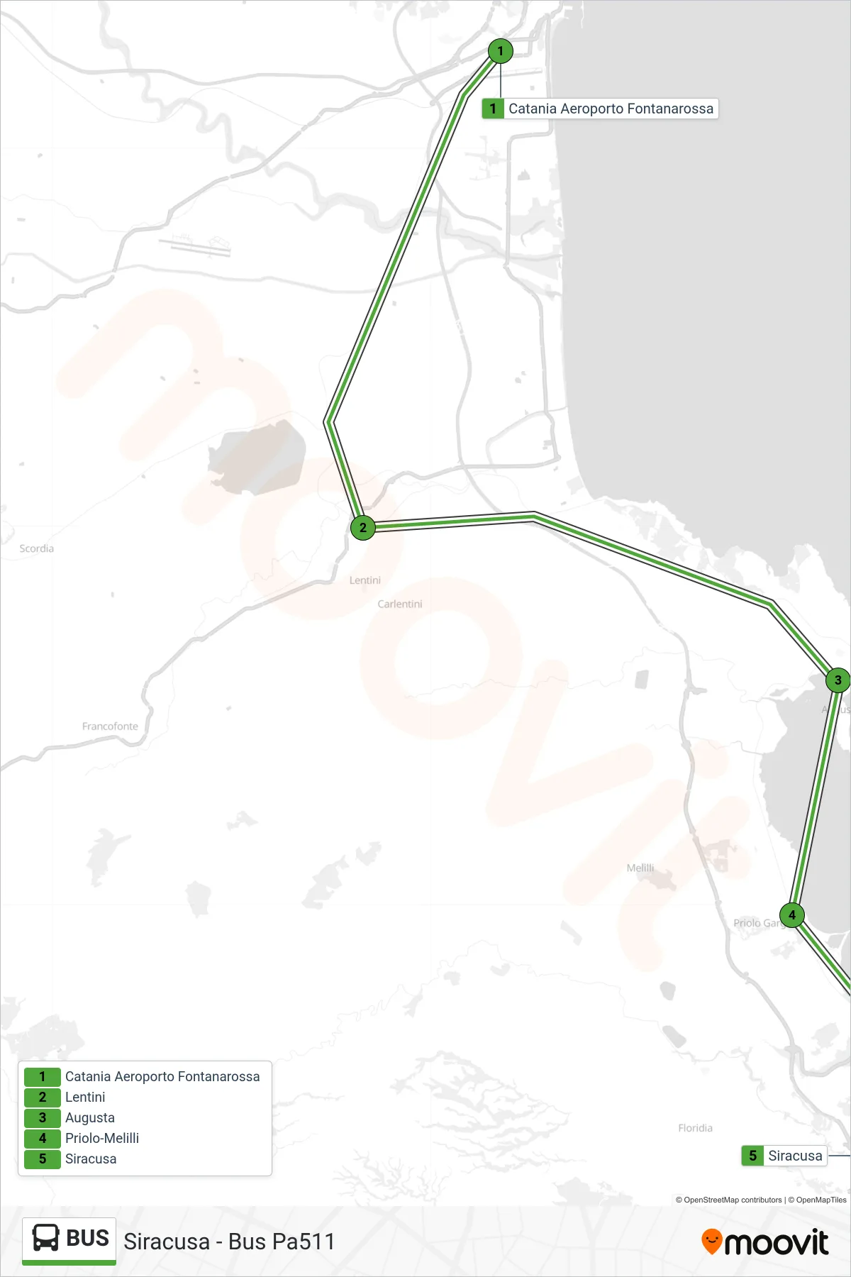 Linea BUS  bus (Siracusa - Bus Pa511) - Percorsi e fermate sulla mappa
