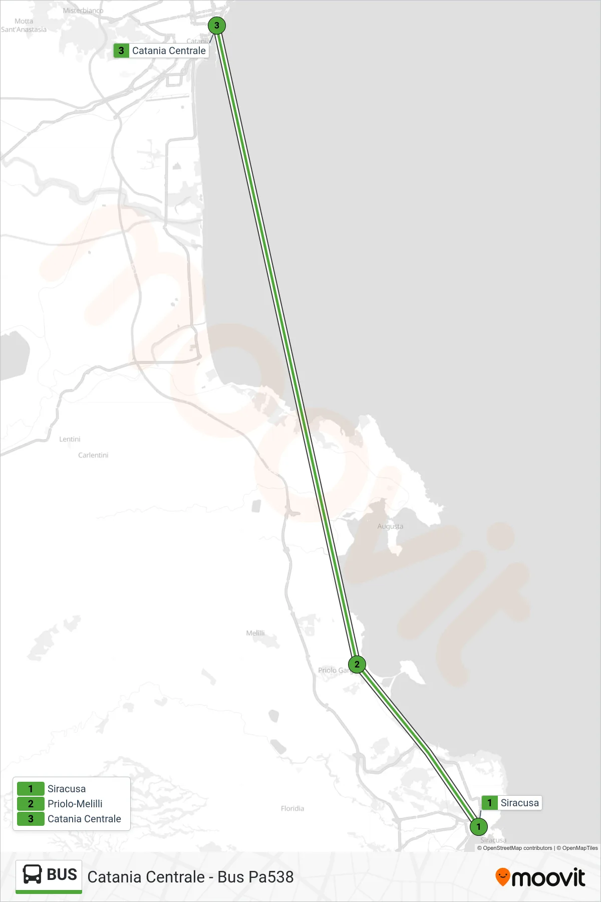 Linea BUS bus (Catania Centrale - Bus Pa538) - Percorsi e fermate sulla mappa