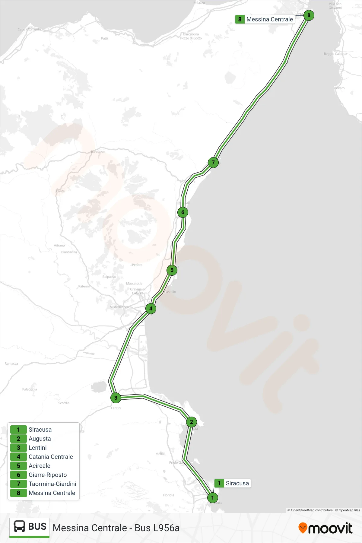 Linea BUS bus (Messina Centrale - Bus L956a) - Percorsi e fermate sulla mappa