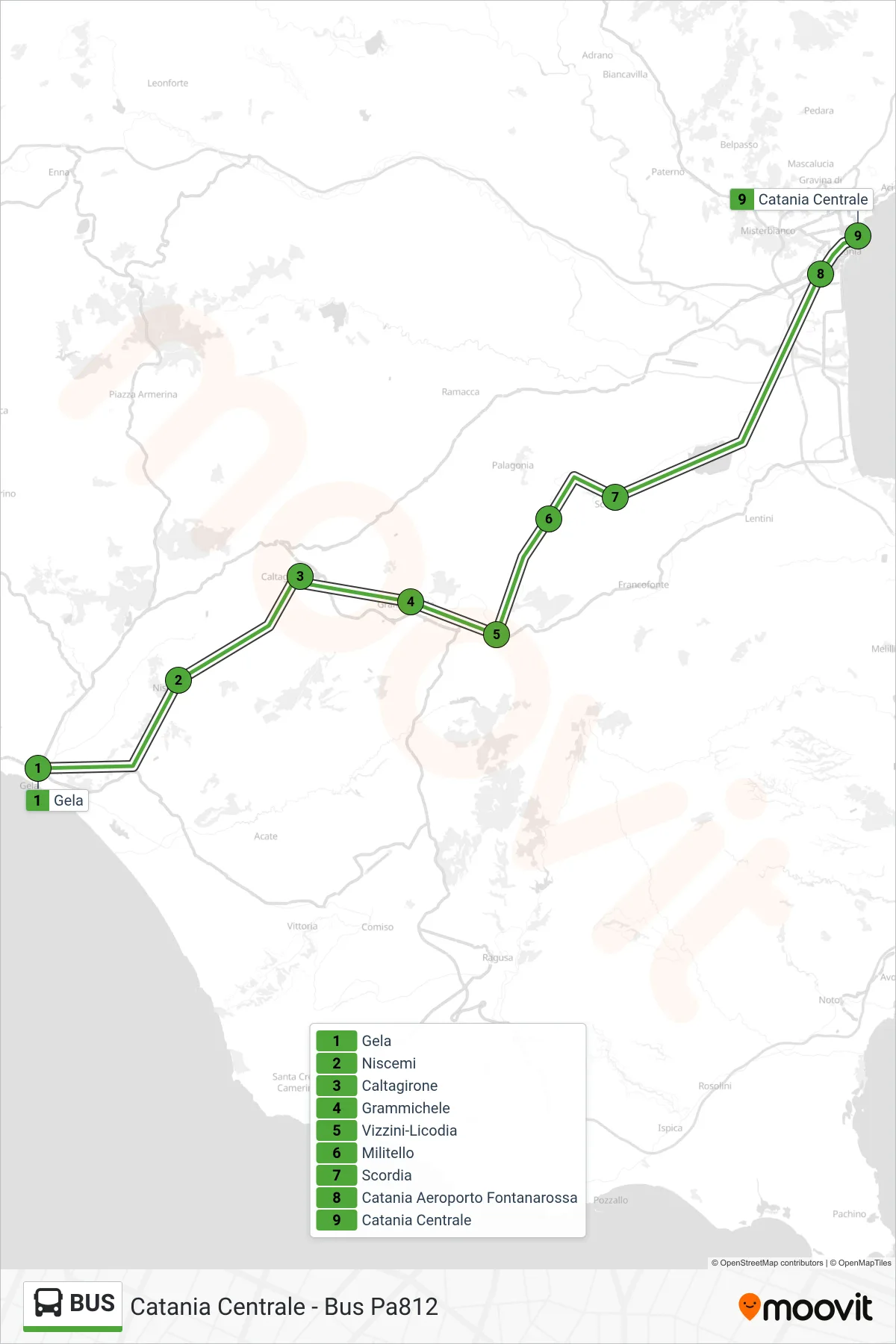 Linea BUS bus (Catania Centrale - Bus Pa812) - Percorsi e fermate sulla mappa