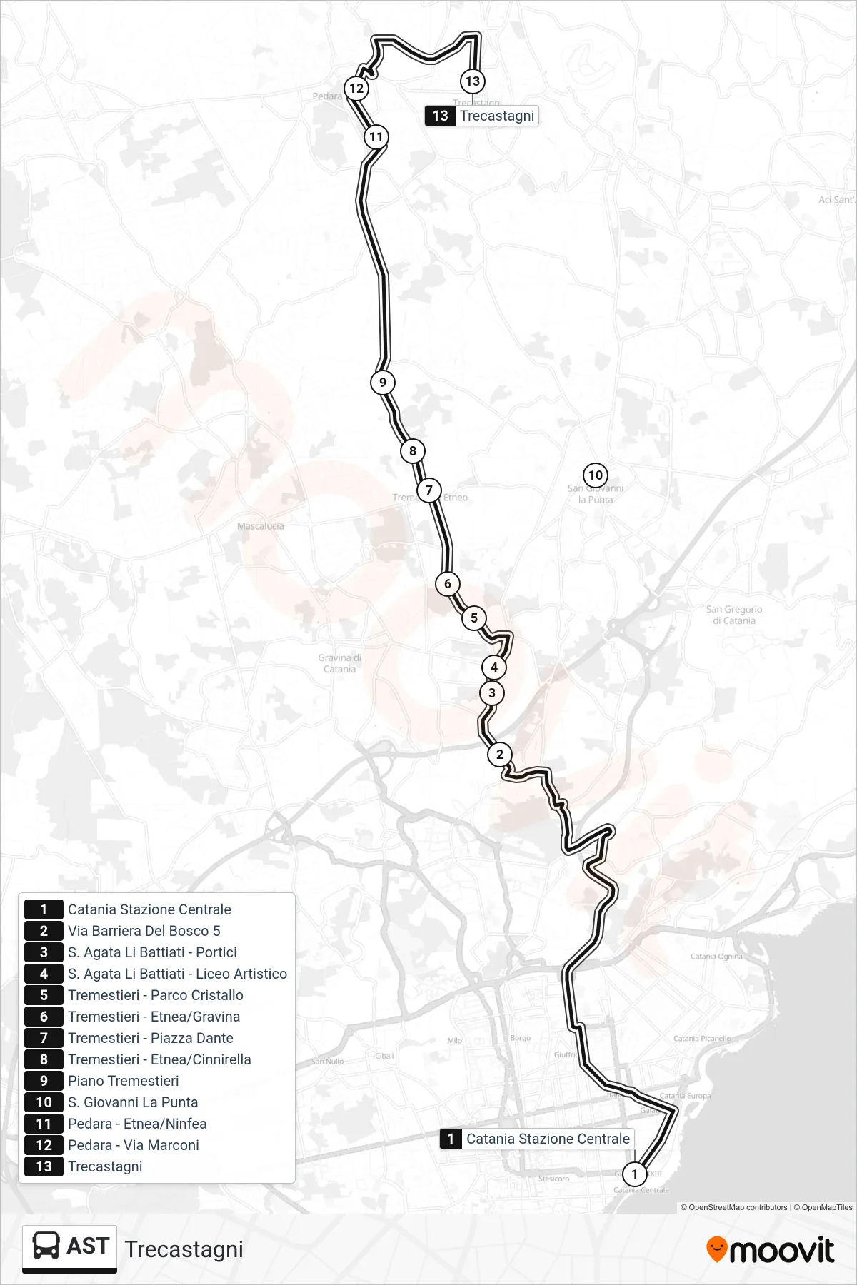 Linea AST bus (Trecastagni) - Percorsi e fermate sulla mappa