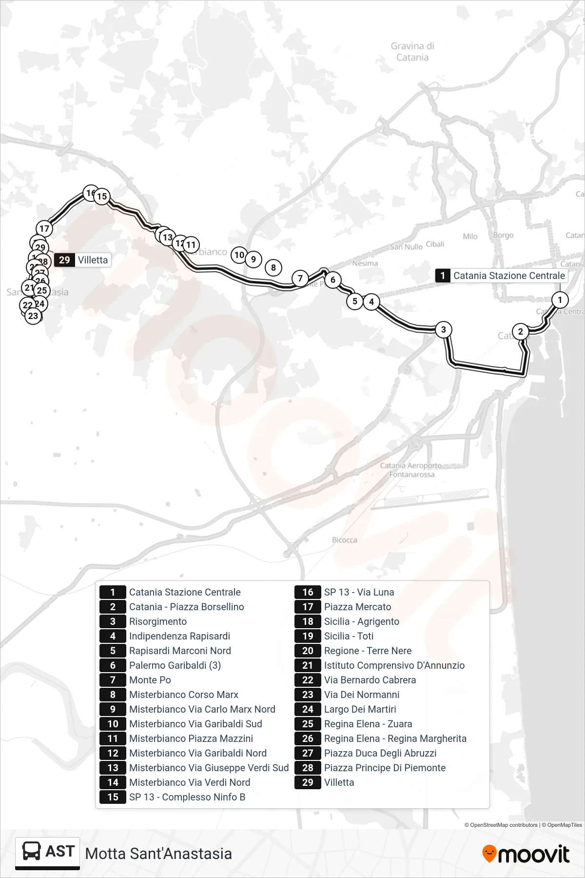 Linea AST bus (Motta Sant'Anastasia) - Percorsi e fermate sulla mappa
