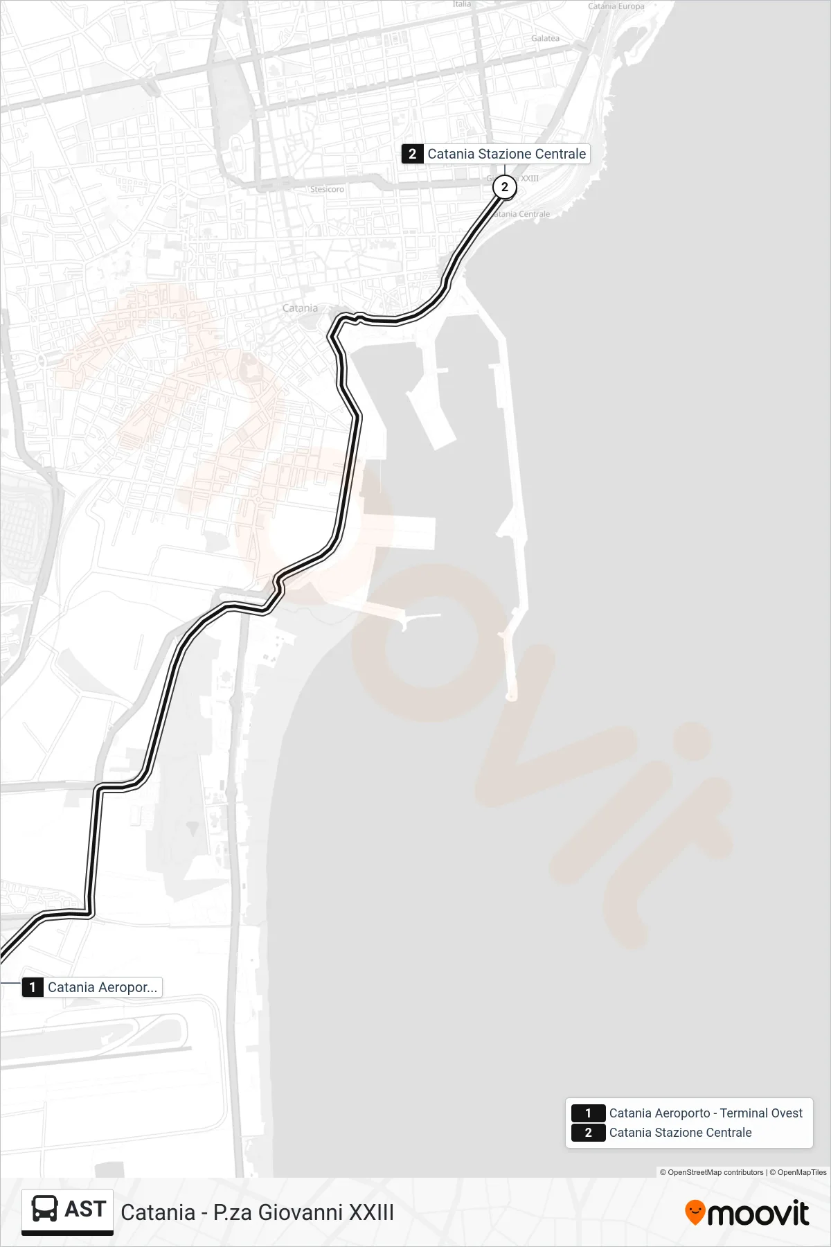 Linea AST  bus (Catania - P.za Giovanni XXIII) - Percorsi e fermate sulla mappa