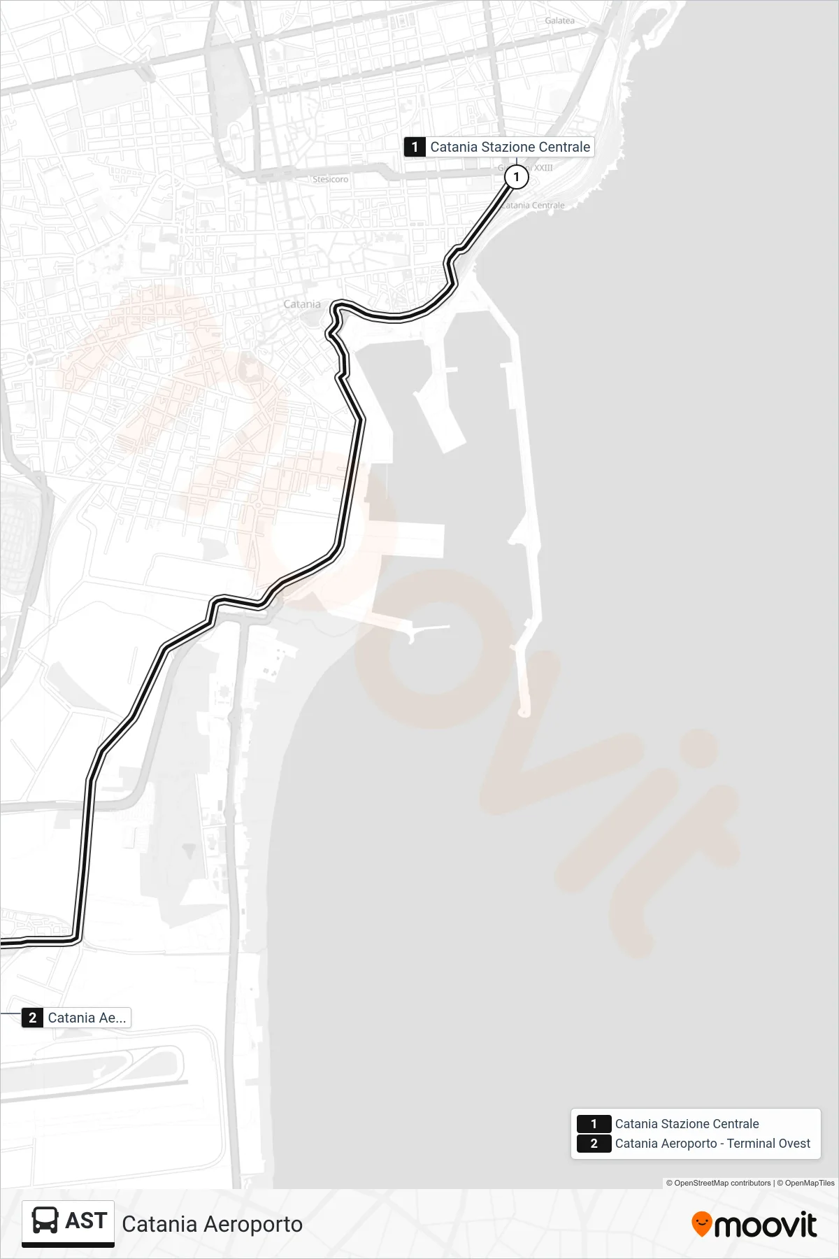 Linea AST bus (Catania Aeroporto) - Percorsi e fermate sulla mappa