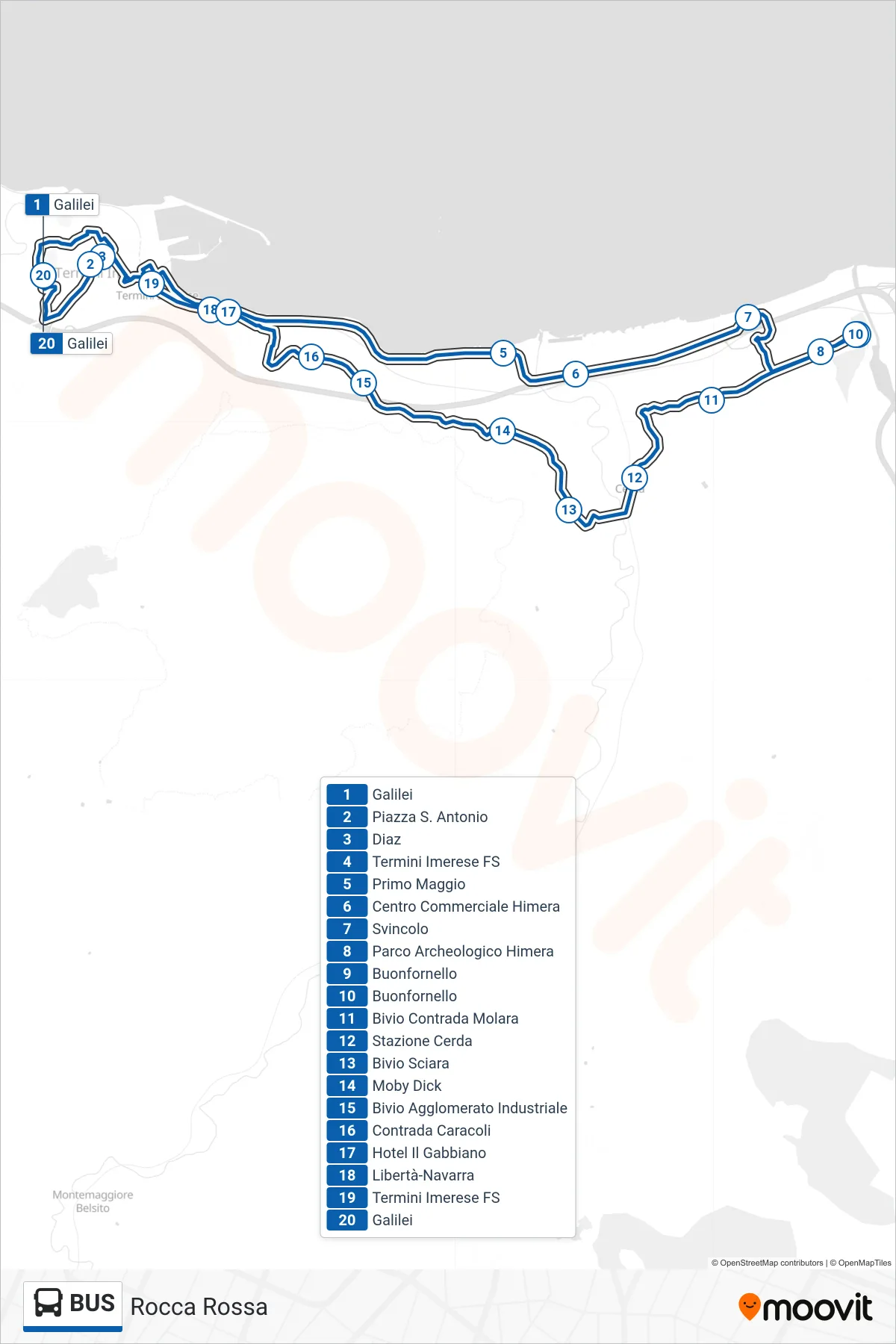 Linea BUS  bus (Rocca Rossa) - Percorsi e fermate sulla mappa