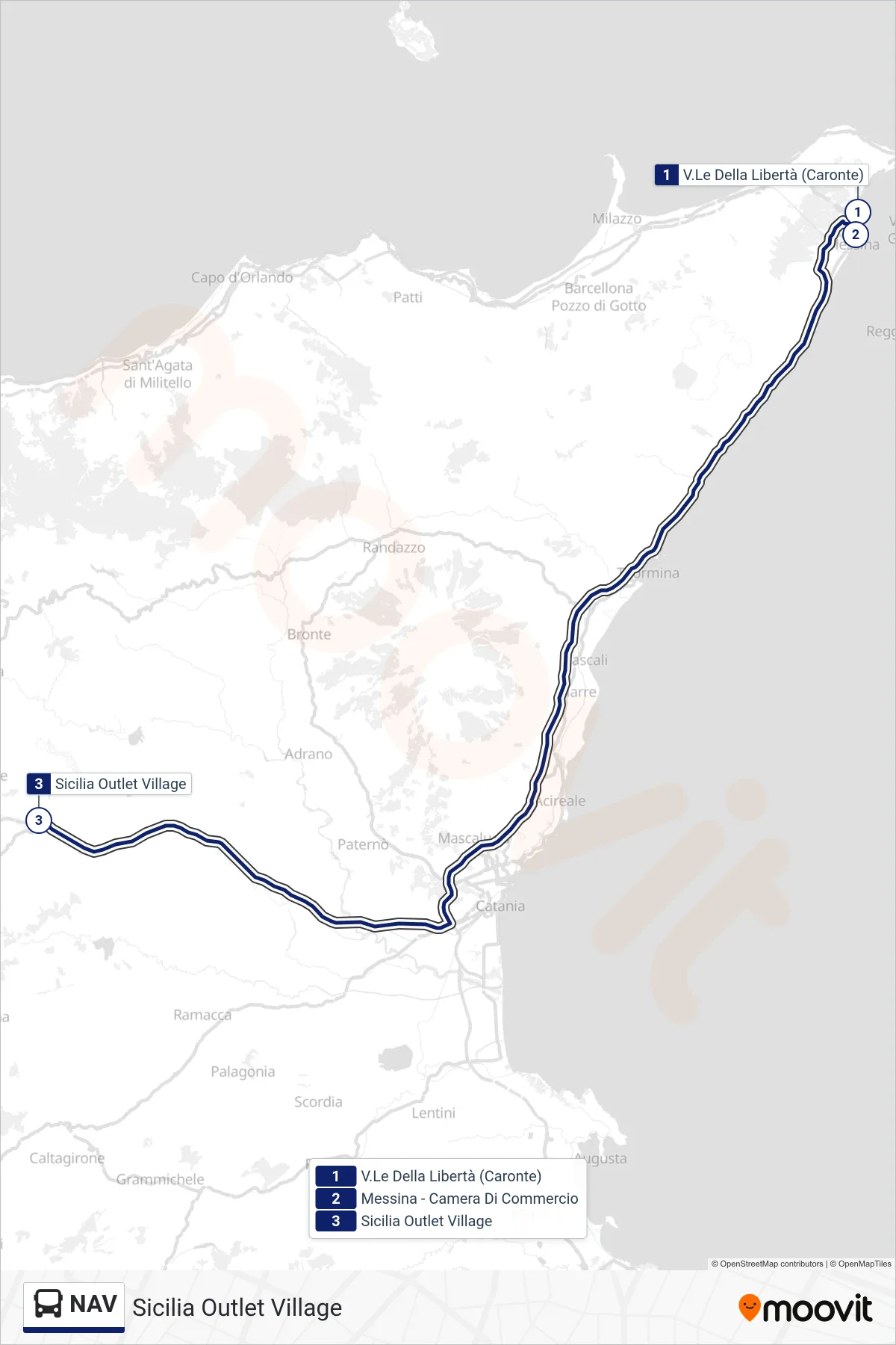 Linea NAV  bus (Sicilia Outlet Village) - Percorsi e fermate sulla mappa
