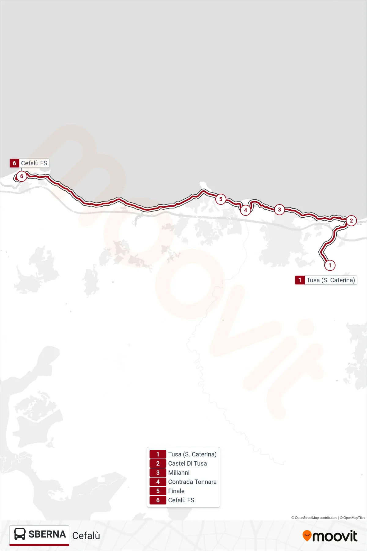 Linea SBERNA  bus (Cefalù) - Percorsi e fermate sulla mappa