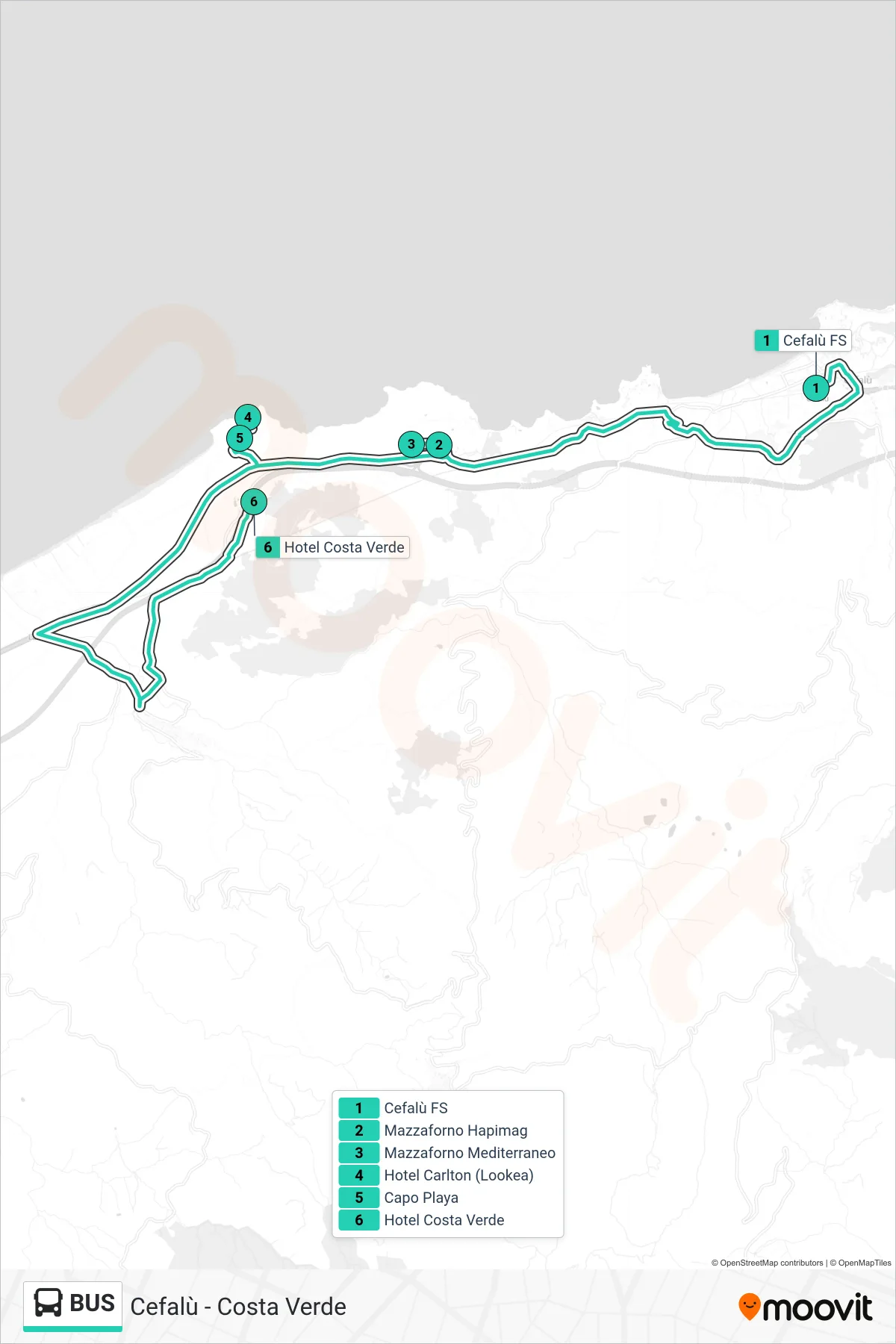 Linea BUS  bus (Costa Verde) - Percorsi e fermate sulla mappa