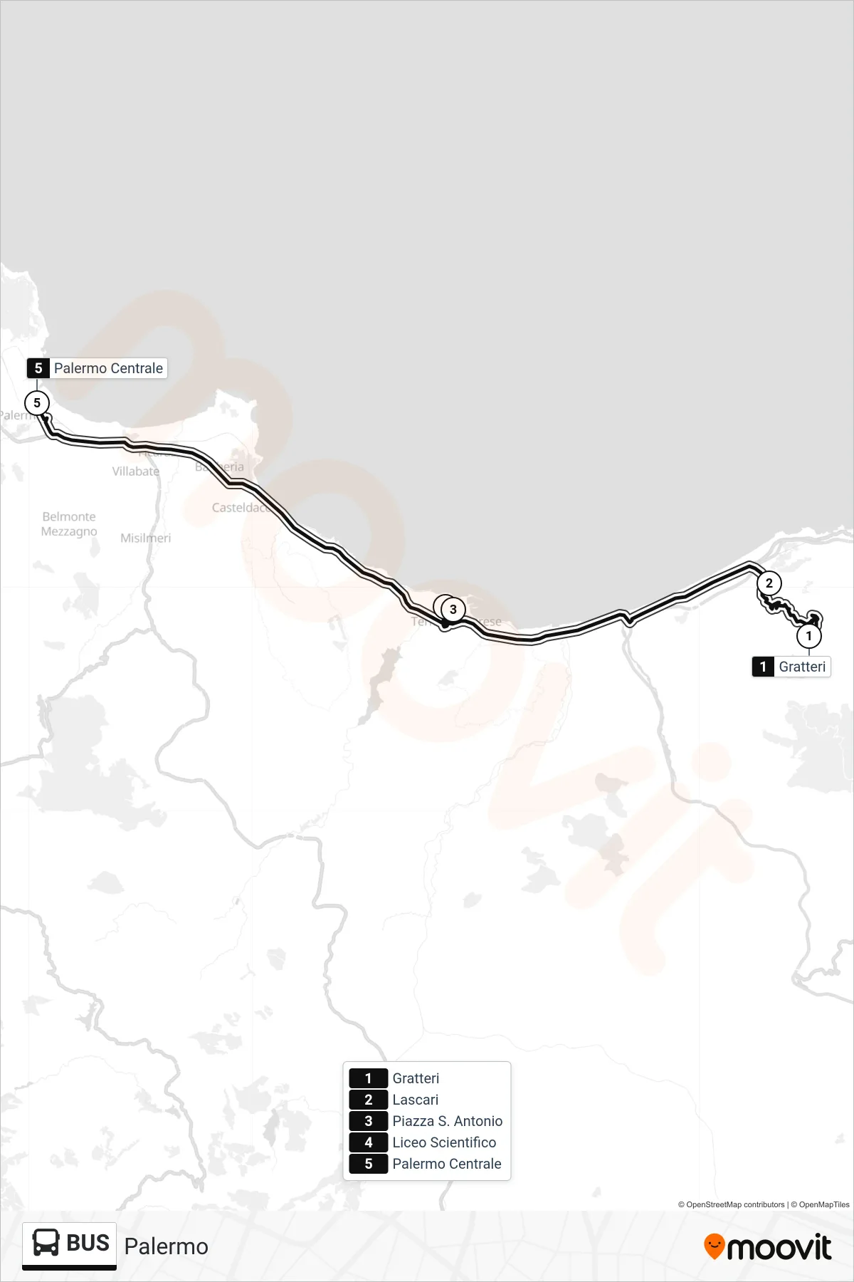 Linea BUS bus (Palermo) - Percorsi e fermate sulla mappa