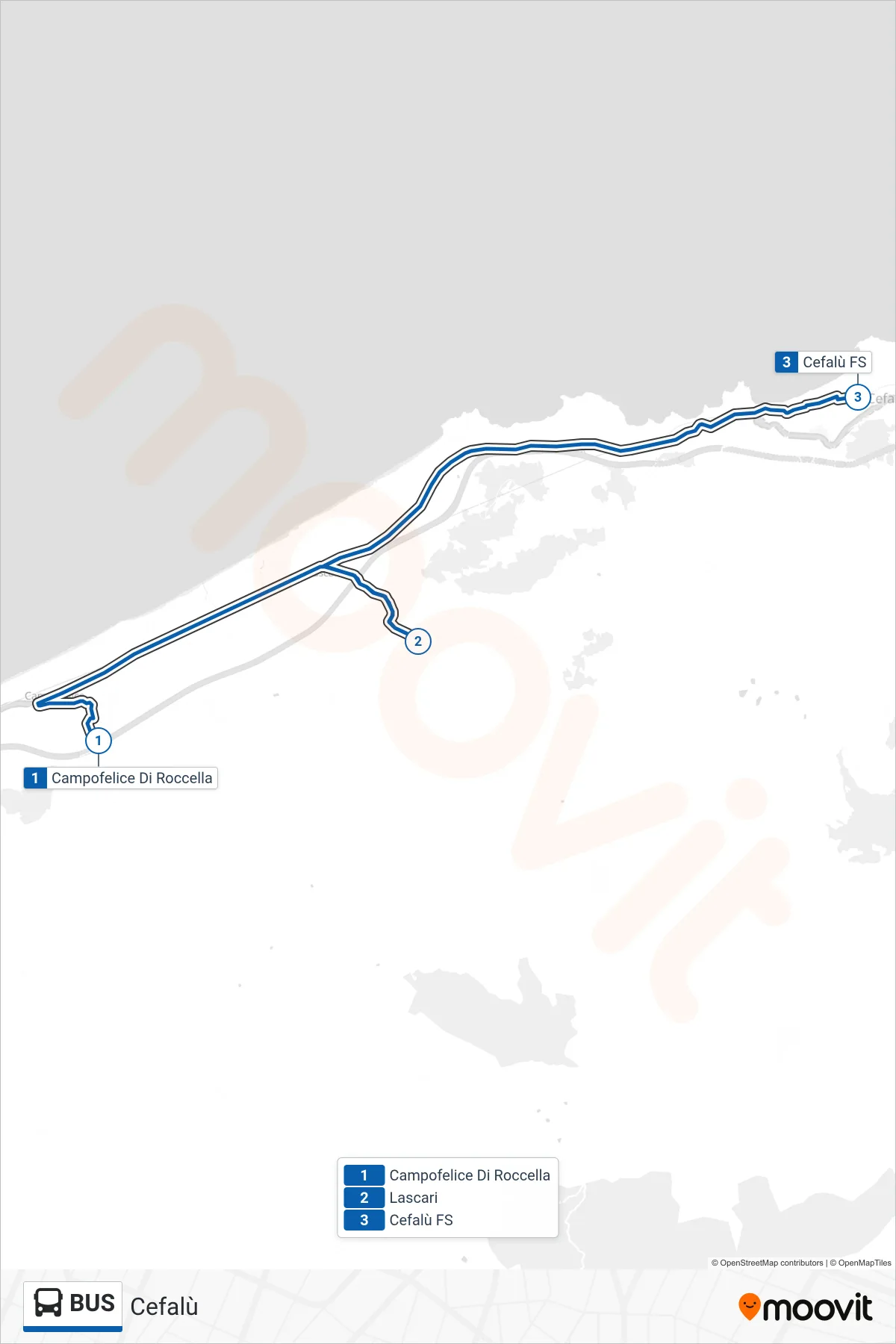Linea BUS  tram (Cefalù) - Percorsi e fermate sulla mappa