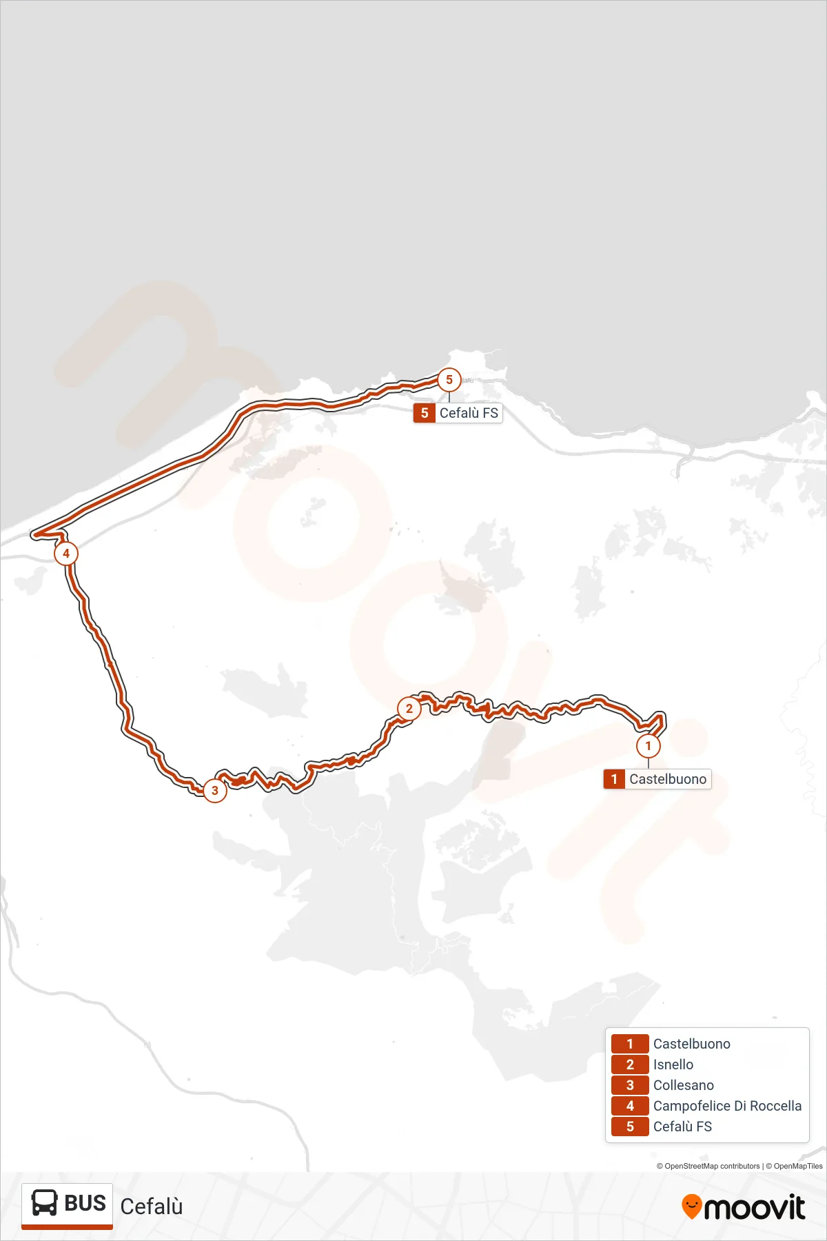 Linea BUS  tram (Cefalù) - Percorsi e fermate sulla mappa